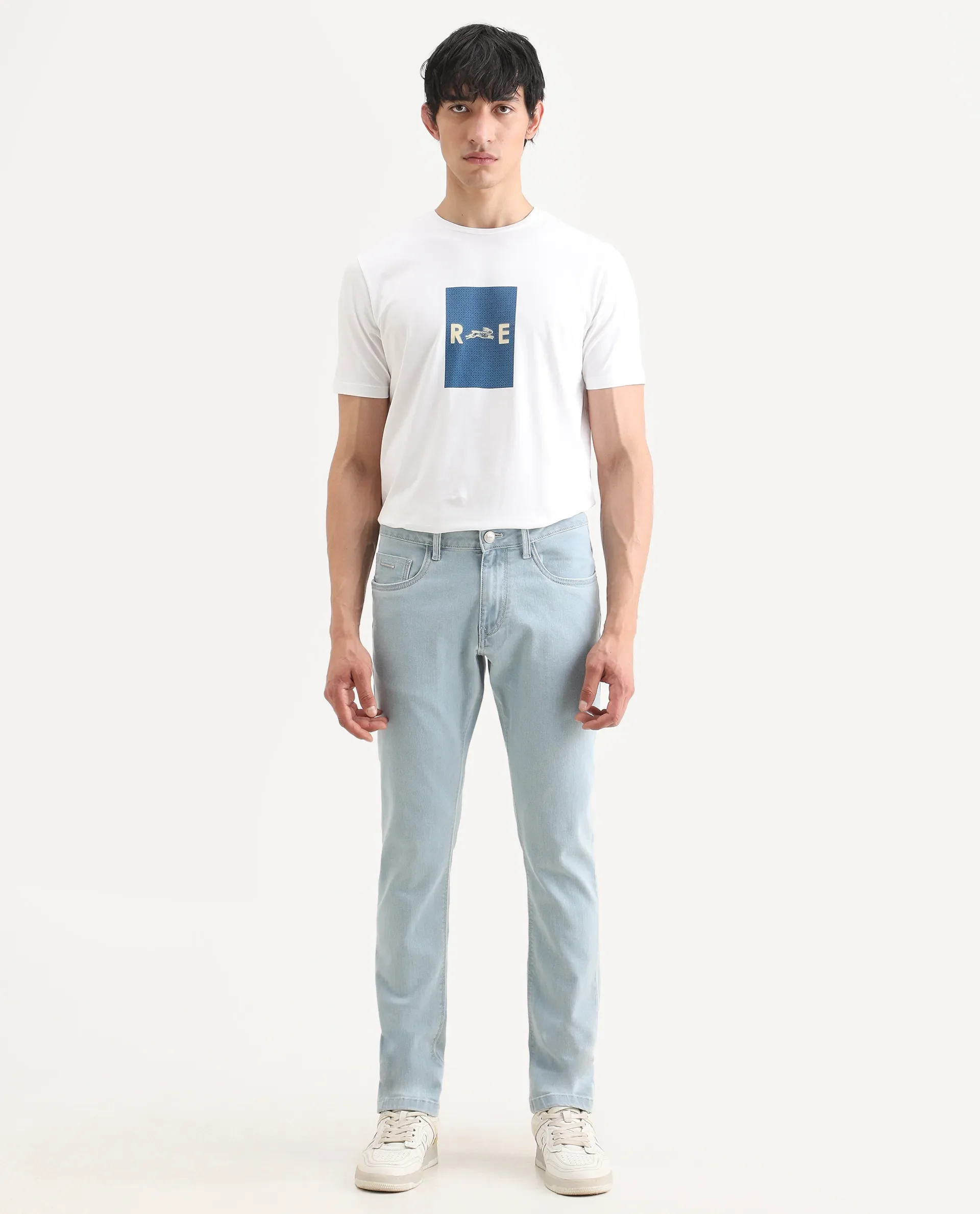 Rare Rabbit Men's Ankl Light Blue Cotton Blend Fabric Hawk Slim Plain Jeans - Image 4