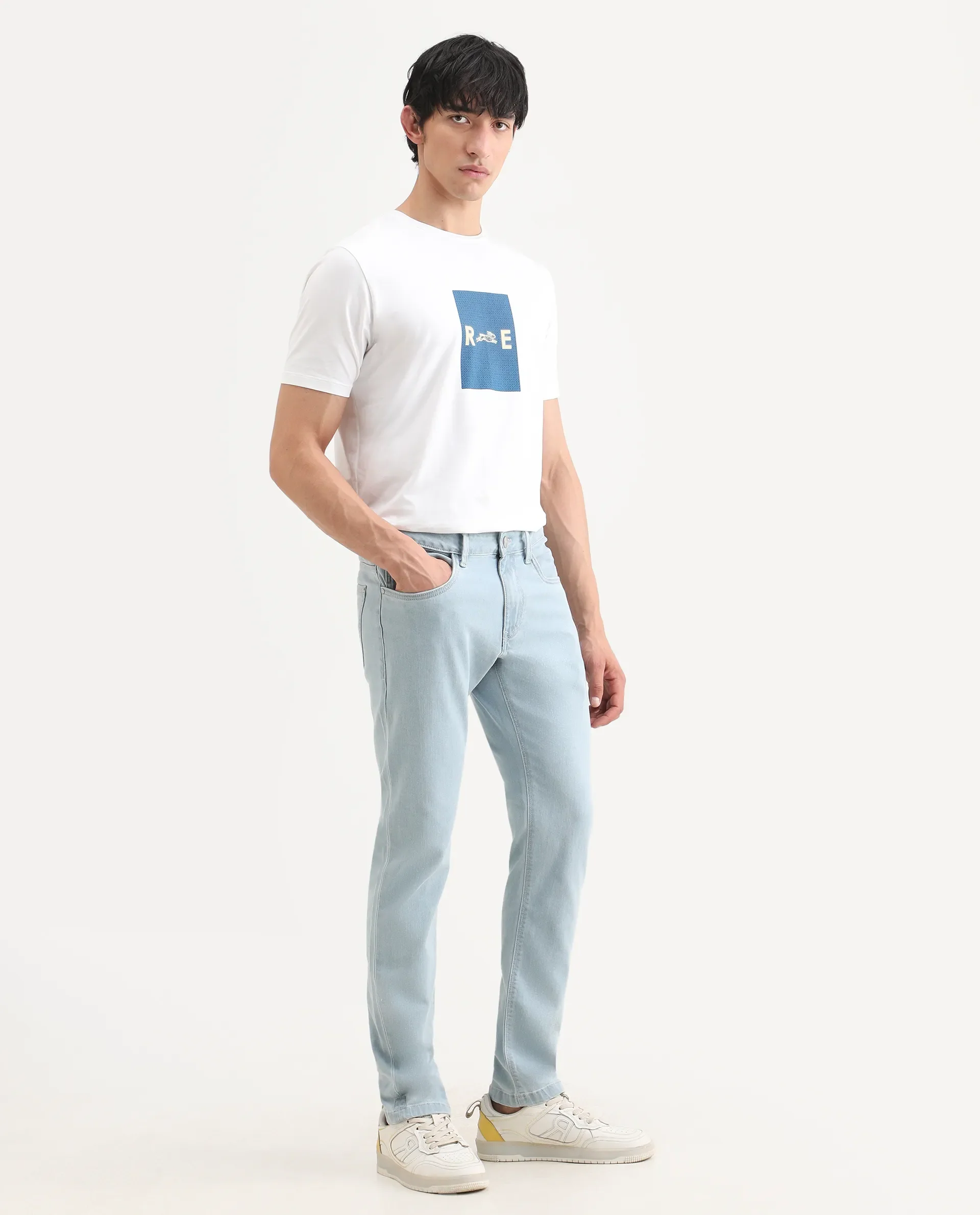 Rare Rabbit Men's Ankl Light Blue Cotton Blend Fabric Hawk Slim Plain Jeans - Image 7