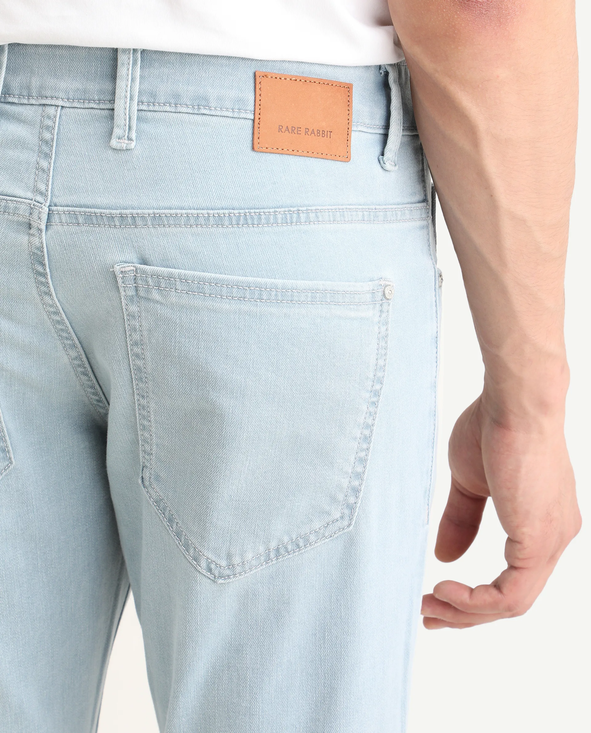 Rare Rabbit Men's Ankl Light Blue Cotton Blend Fabric Hawk Slim Plain Jeans - Image 8