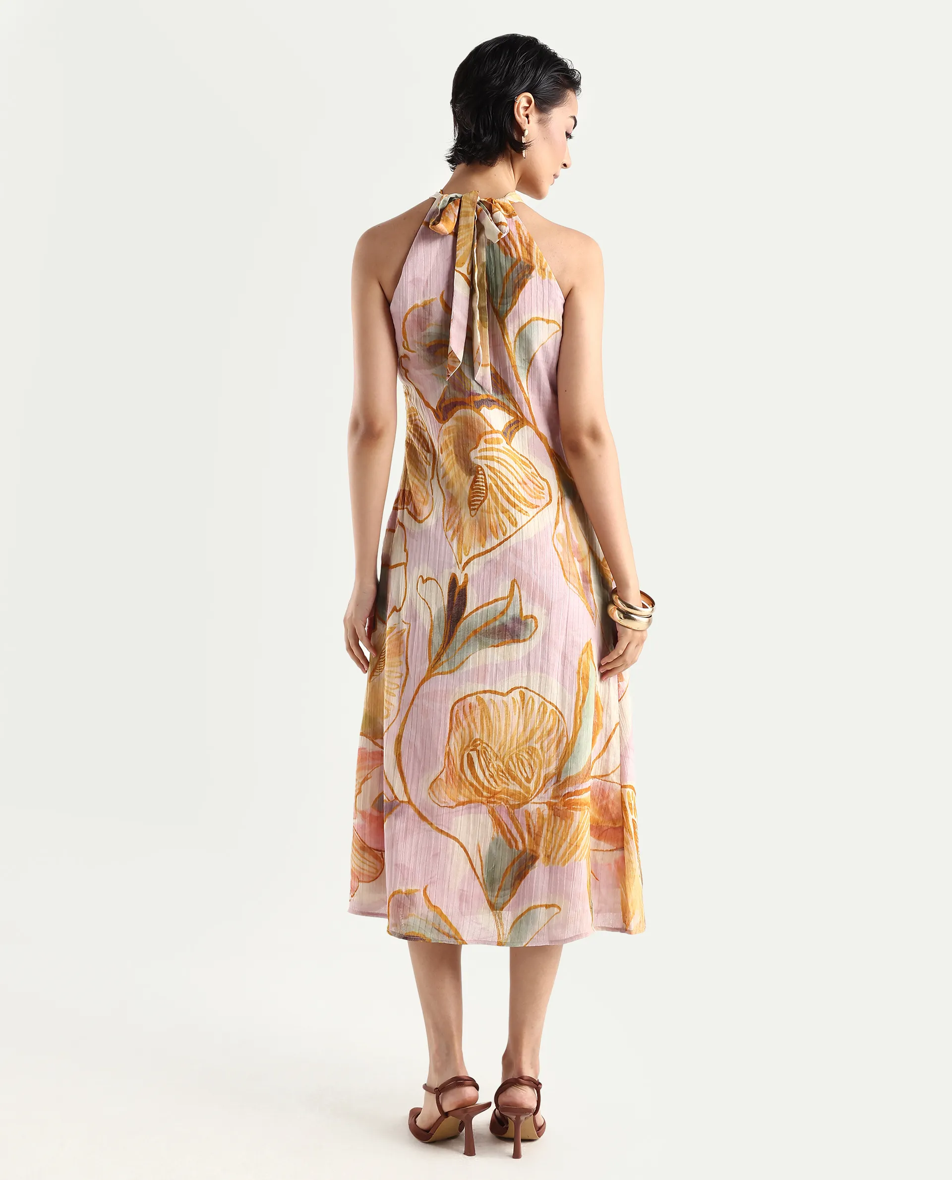 Rareism Women's Anoy Pastel Purple Polyester Sleeveless Halter Neck A-Line Dress - Image 7