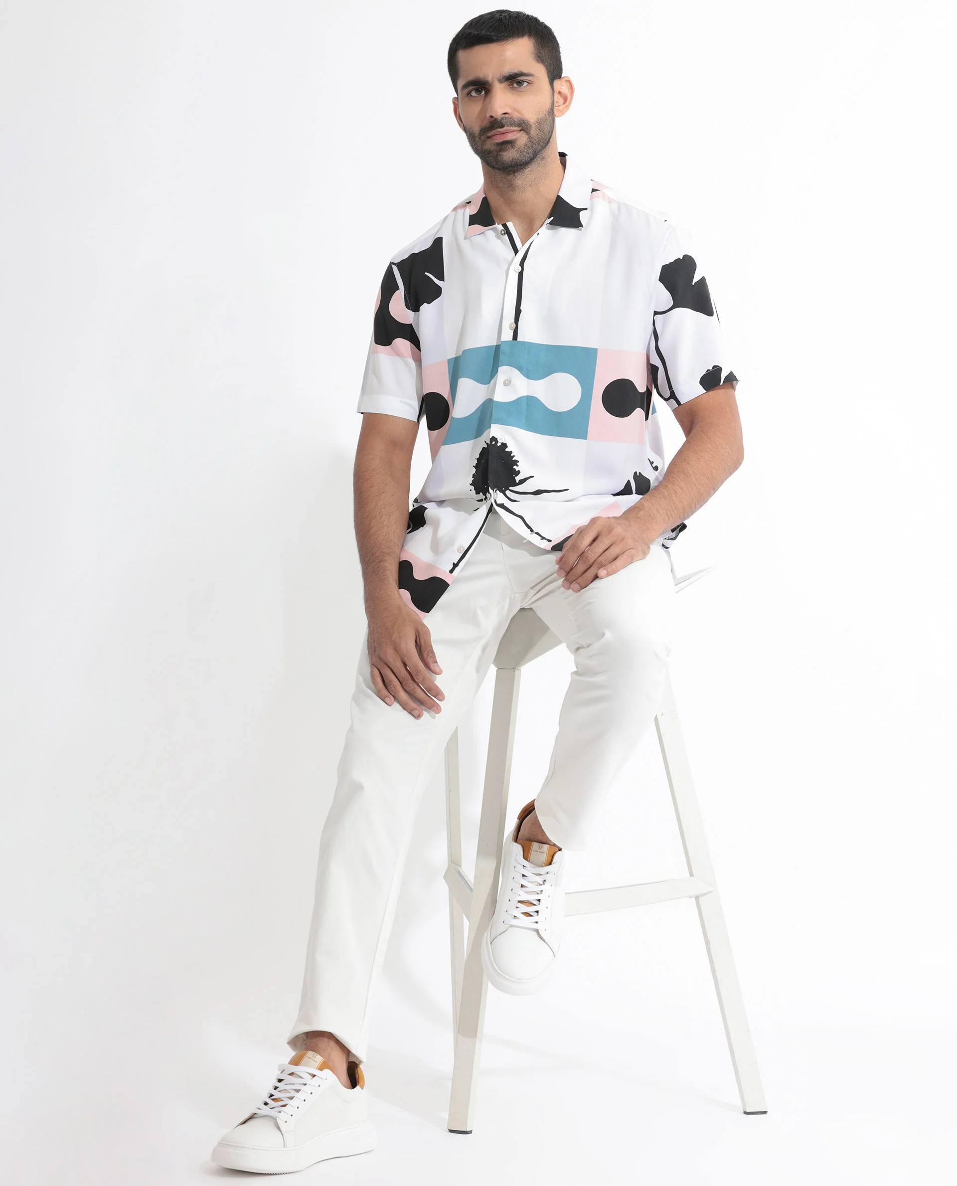 Rare Rabbit Men's Ansel Multi Viscose Abstract Print Regular Fit Half Sleeve Collared Shirt - Image 2