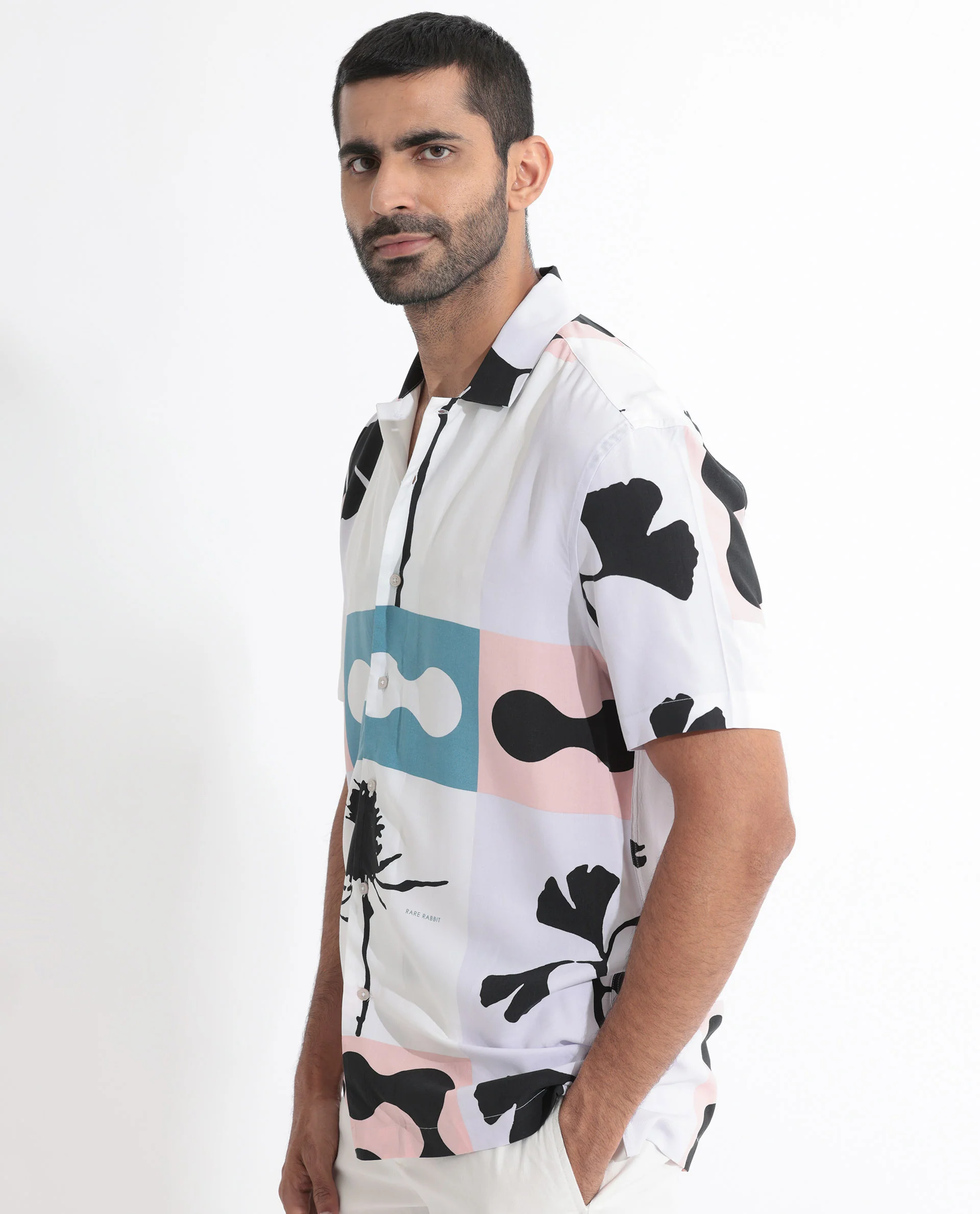 Rare Rabbit Men's Ansel Multi Viscose Abstract Print Regular Fit Half Sleeve Collared Shirt - Image 3