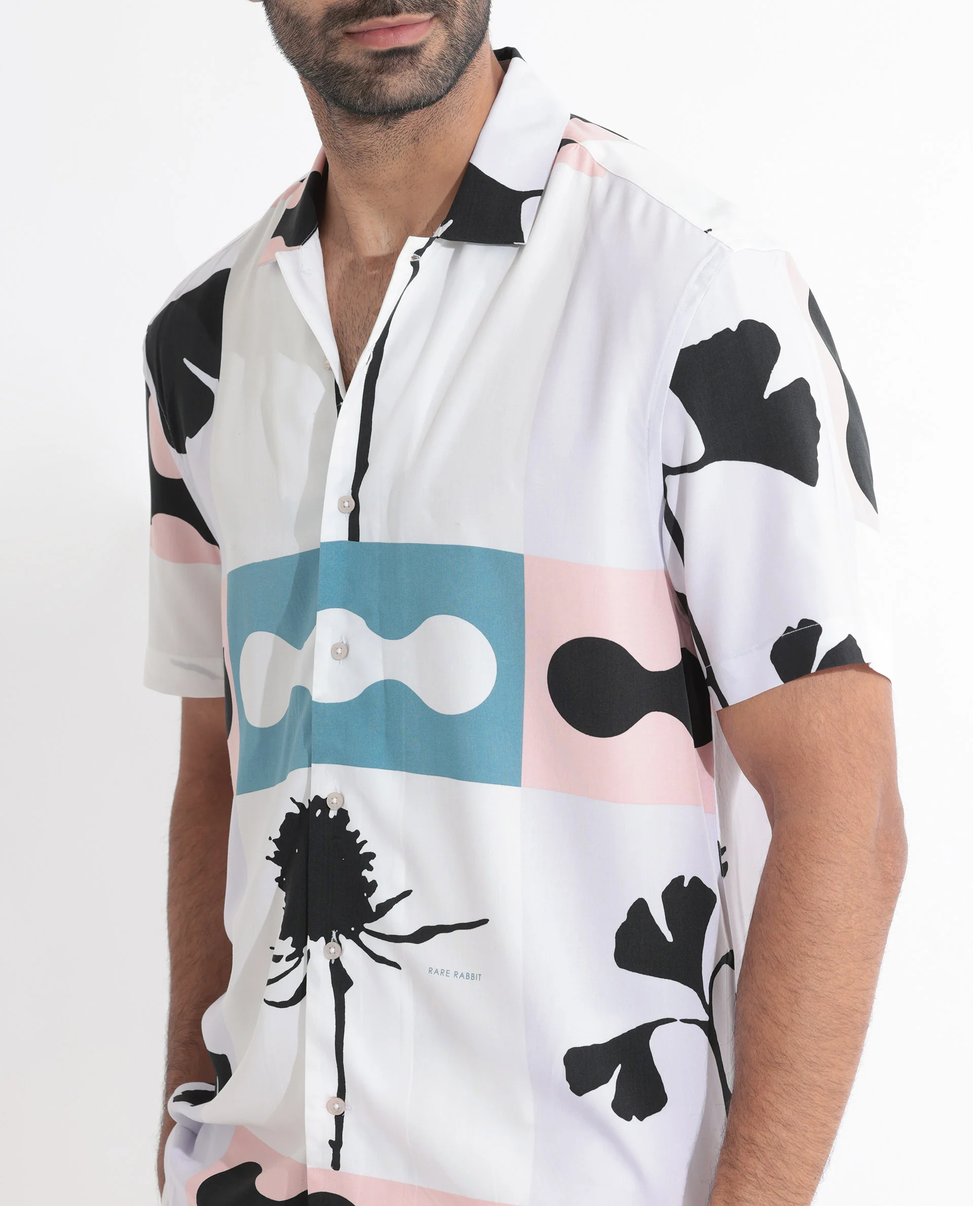 Rare Rabbit Men's Ansel Multi Viscose Abstract Print Regular Fit Half Sleeve Collared Shirt - Image 4