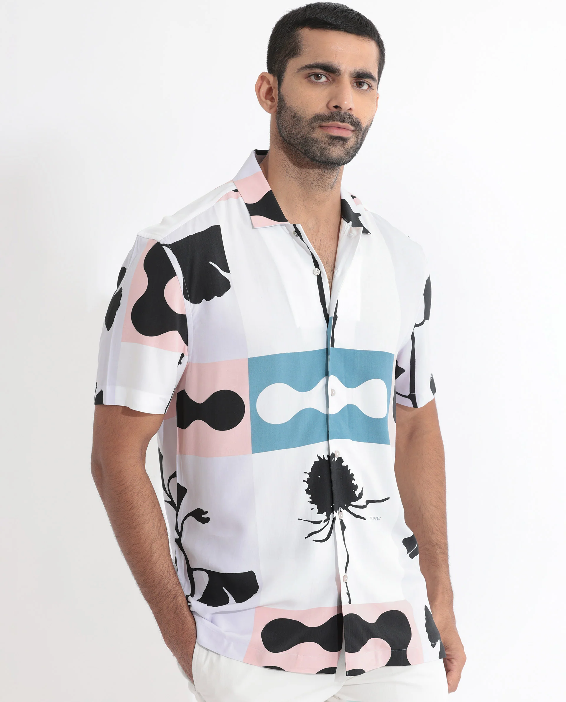 Rare Rabbit Men's Ansel Multi Viscose Abstract Print Regular Fit Half Sleeve Collared Shirt - Image 6