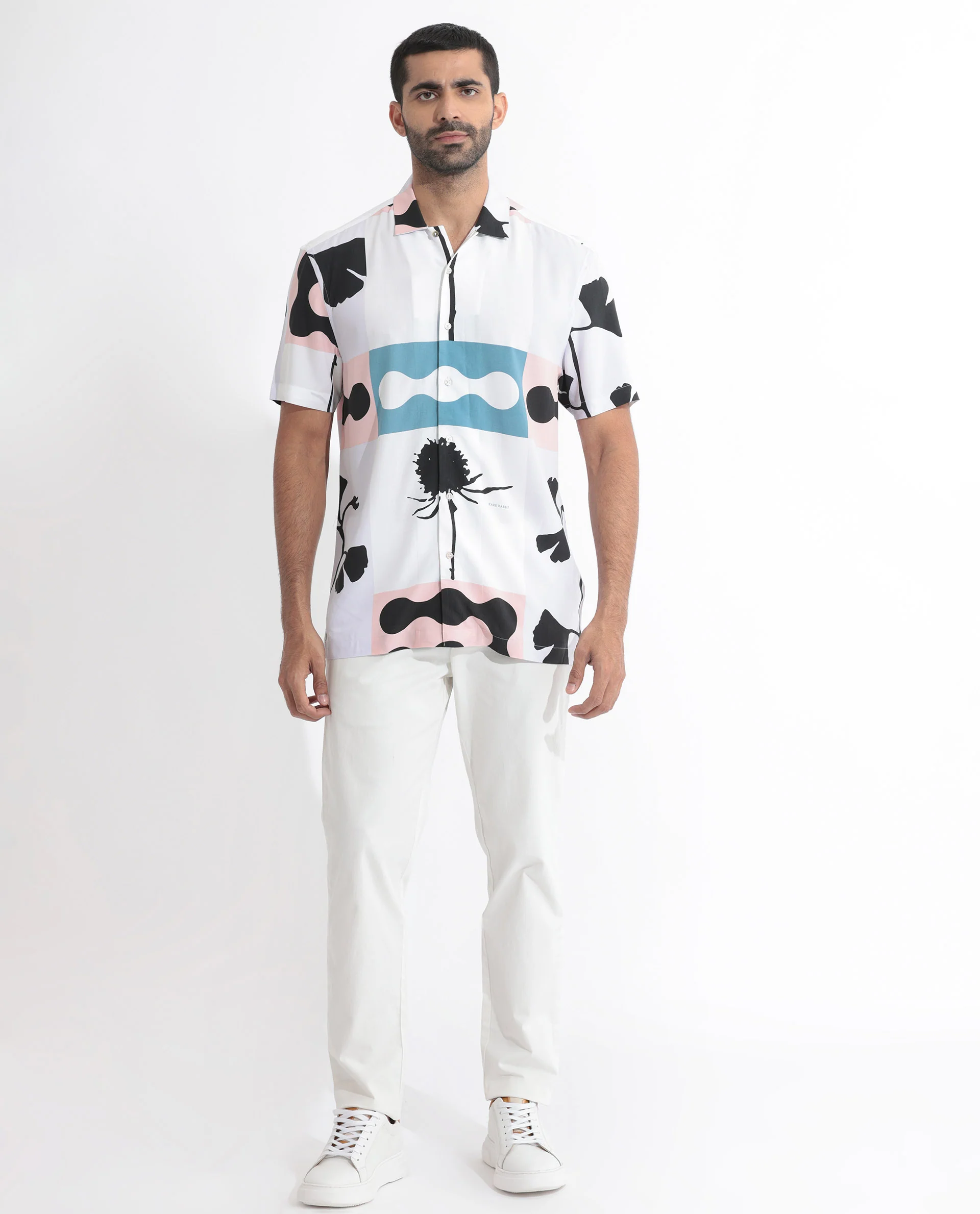 Rare Rabbit Men's Ansel Multi Viscose Abstract Print Regular Fit Half Sleeve Collared Shirt - Image 7