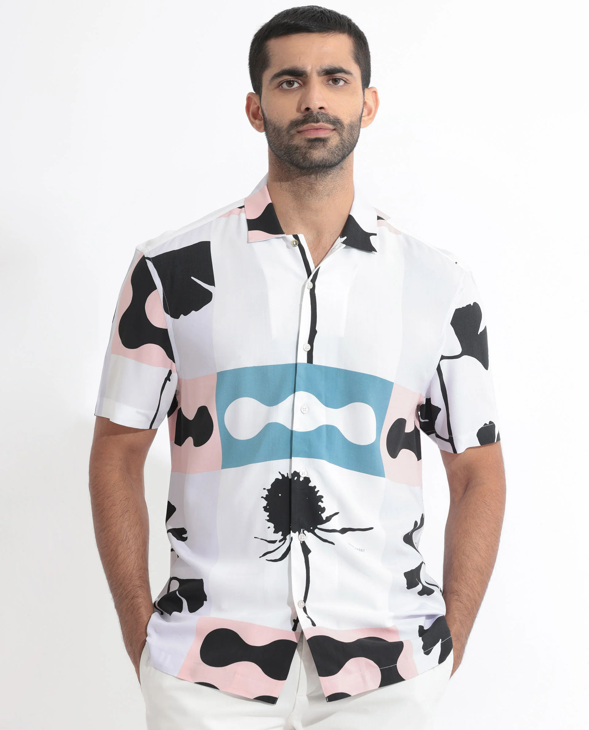 Rare Rabbit Men's Ansel Multi Viscose Abstract Print Regular Fit Half Sleeve Collared Shirt - Image 8