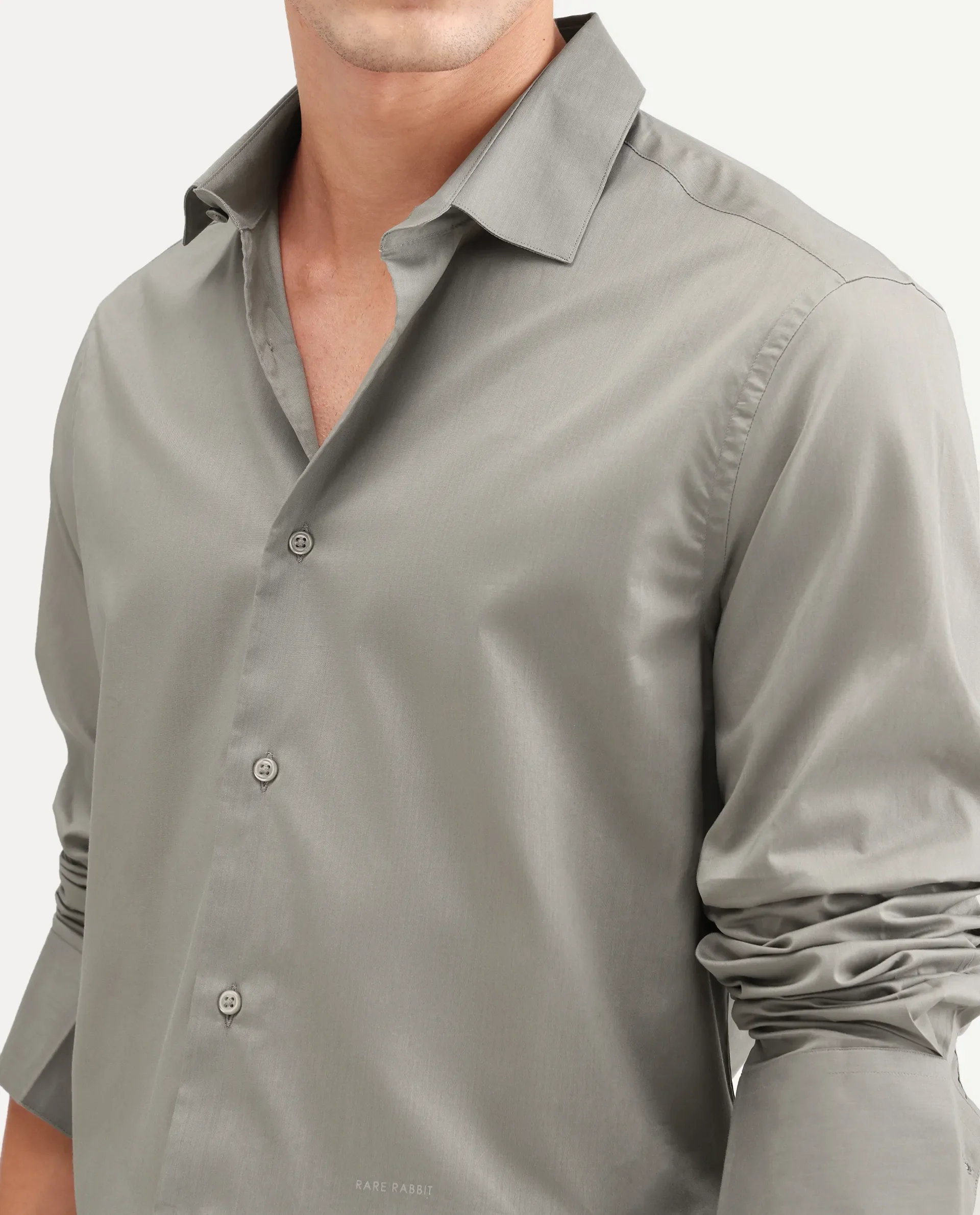 Rare Rabbit Men's Antec Grey Cotton Blend Fabric Full Sleeve Regular Fit Plain Shirt - Image 3