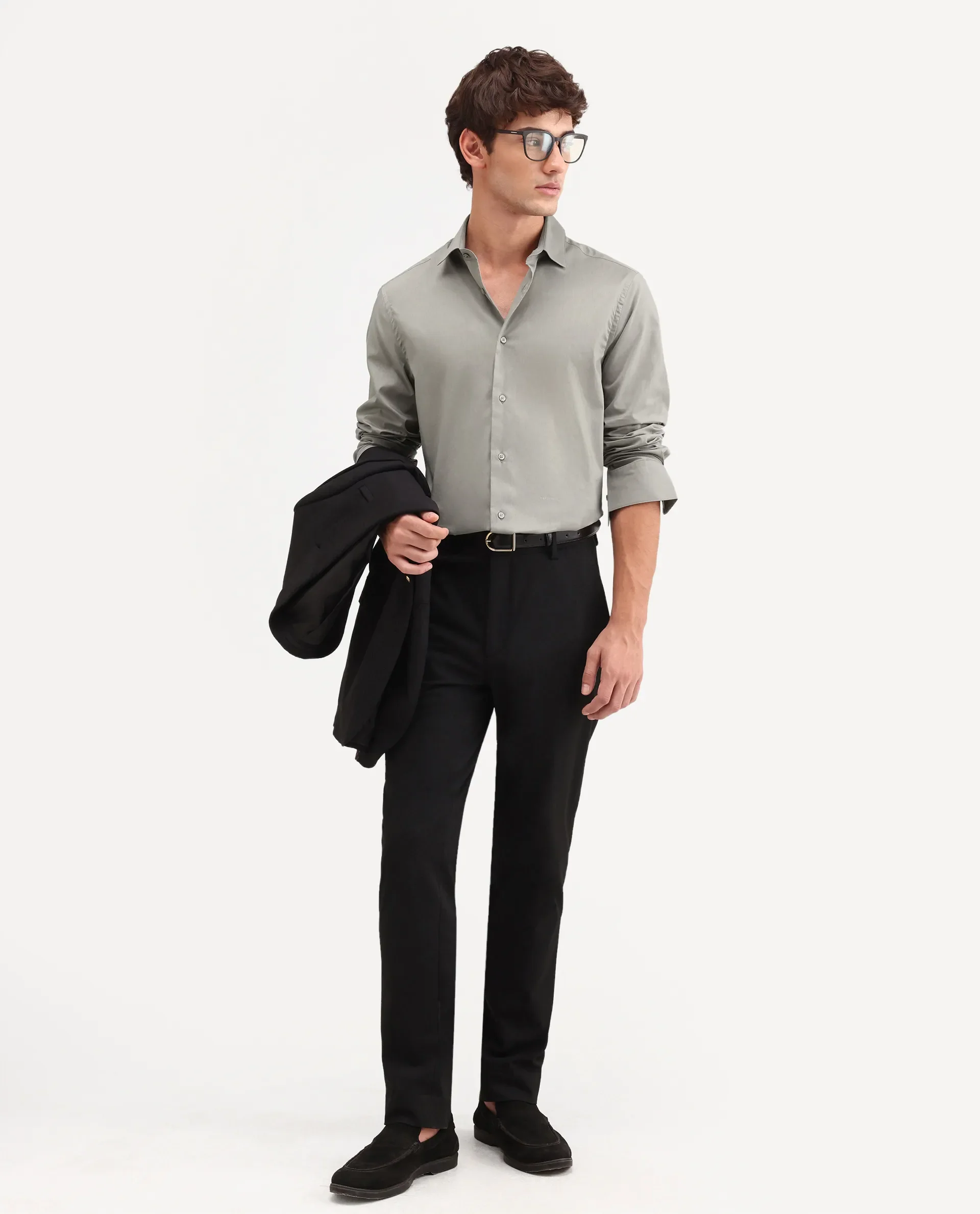 Rare Rabbit Men's Antec Grey Cotton Blend Fabric Full Sleeve Regular Fit Plain Shirt - Image 6