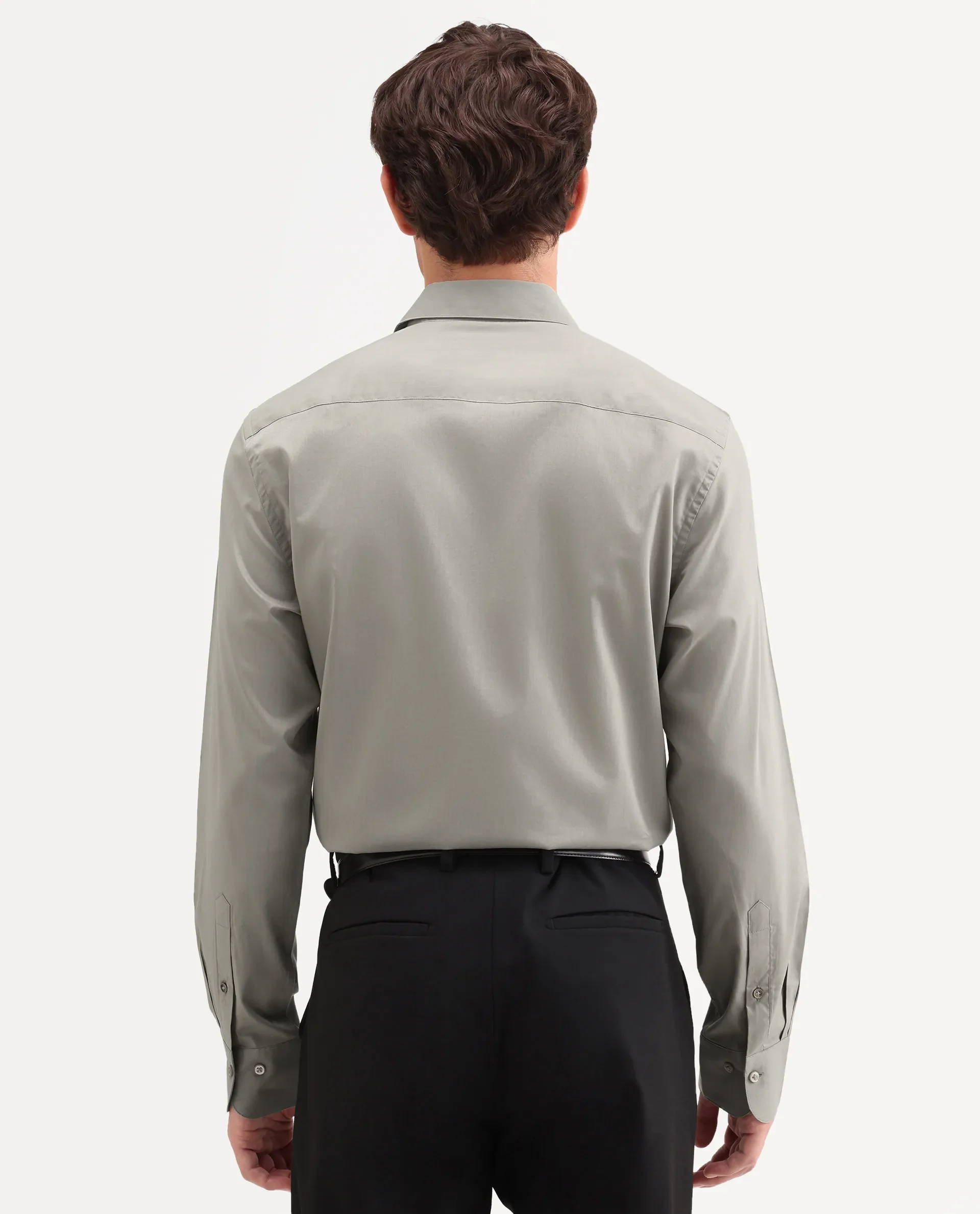 Rare Rabbit Men's Antec Grey Cotton Blend Fabric Full Sleeve Regular Fit Plain Shirt - Image 8