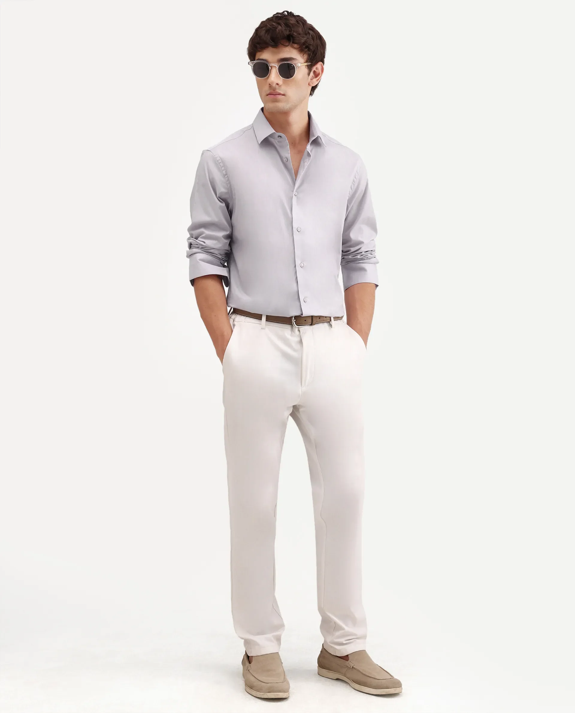 Rare Rabbit Men's Antec Pink Cotton Blend Fabric Full Sleeve Regular Fit Plain Shirt - Image 2