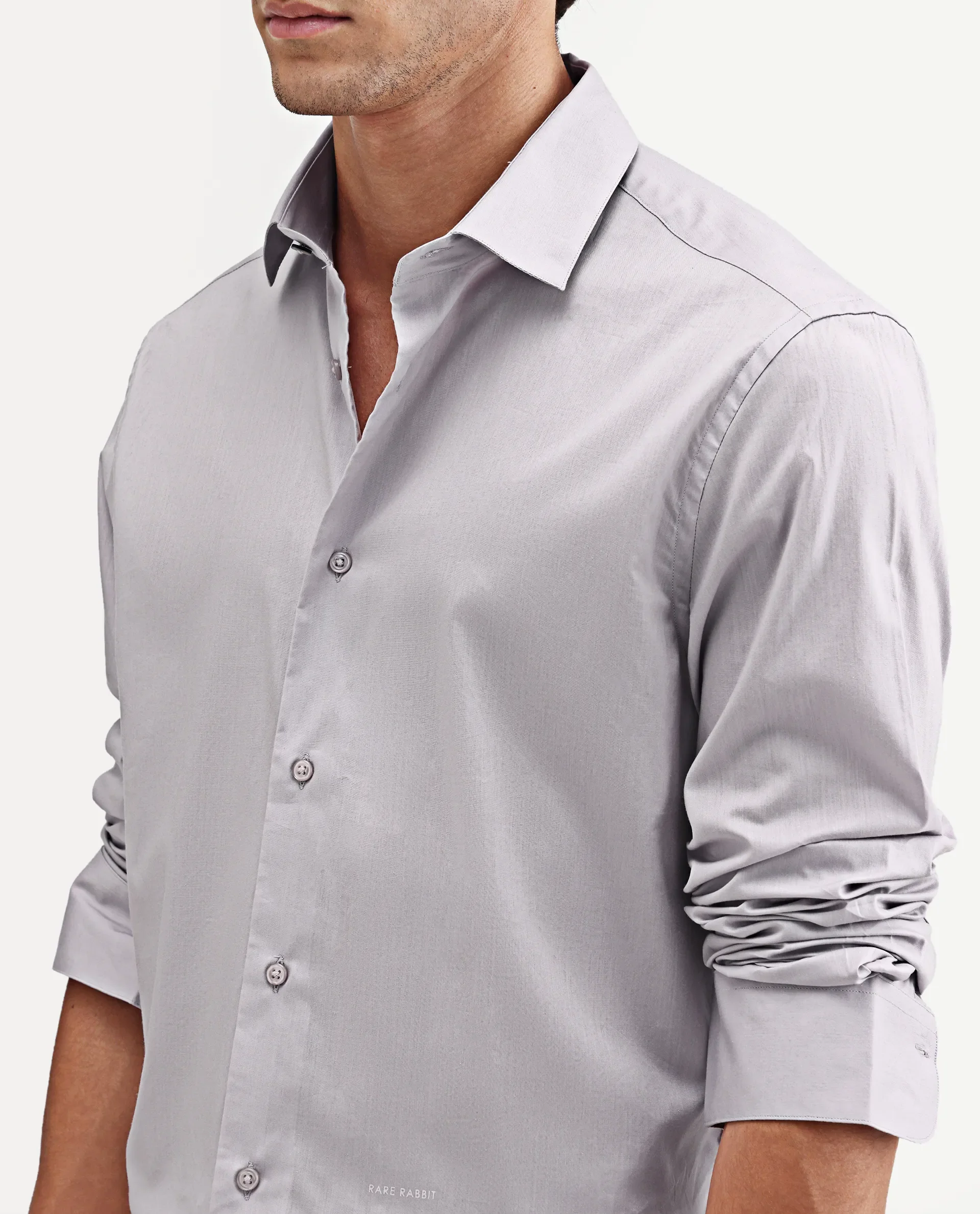 Rare Rabbit Men's Antec Pink Cotton Blend Fabric Full Sleeve Regular Fit Plain Shirt - Image 3