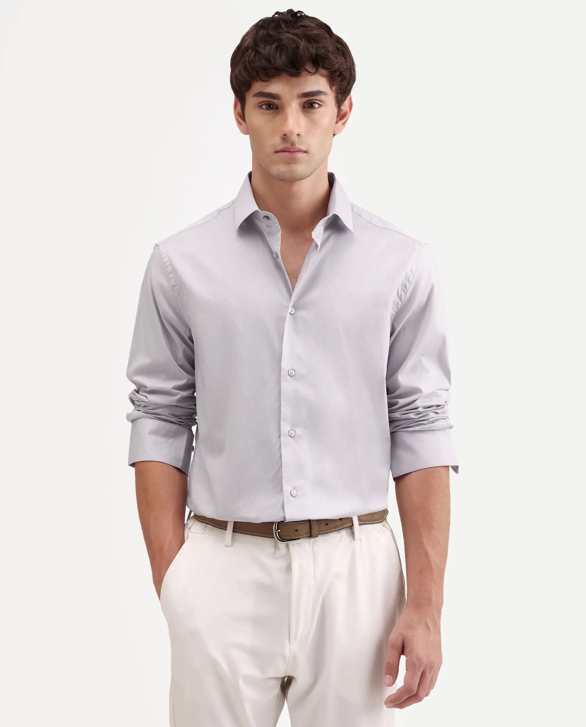 Rare Rabbit Men's Antec Pink Cotton Blend Fabric Full Sleeve Regular Fit Plain Shirt - Image 4