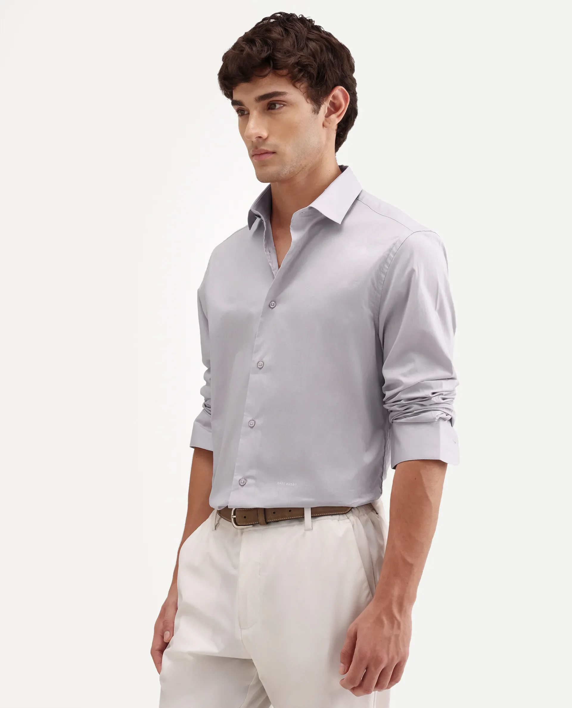 Rare Rabbit Men's Antec Pink Cotton Blend Fabric Full Sleeve Regular Fit Plain Shirt - Image 6