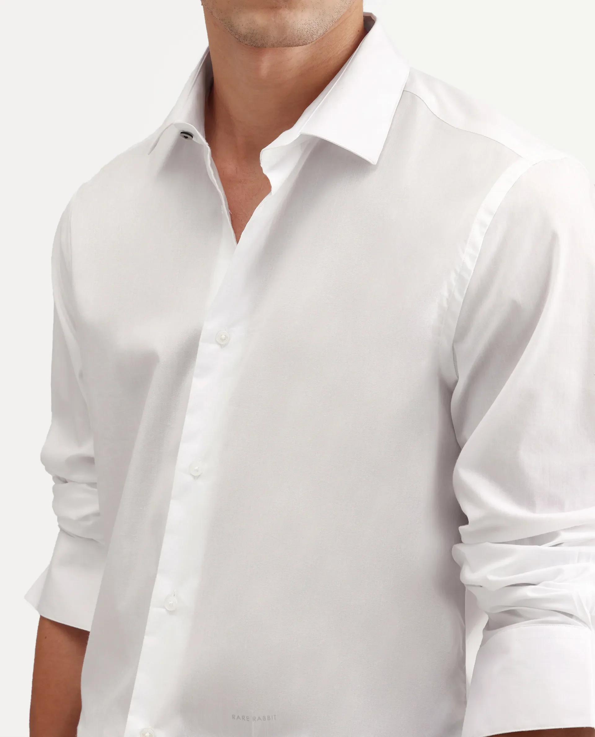 Rare Rabbit Men's Antec White Cotton Blend Fabric Full Sleeve Regular Fit Plain Shirt - Image 3