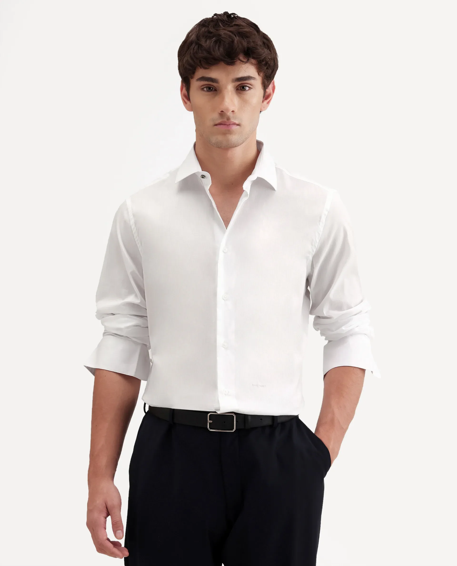 Rare Rabbit Men's Antec White Cotton Blend Fabric Full Sleeve Regular Fit Plain Shirt - Image 4