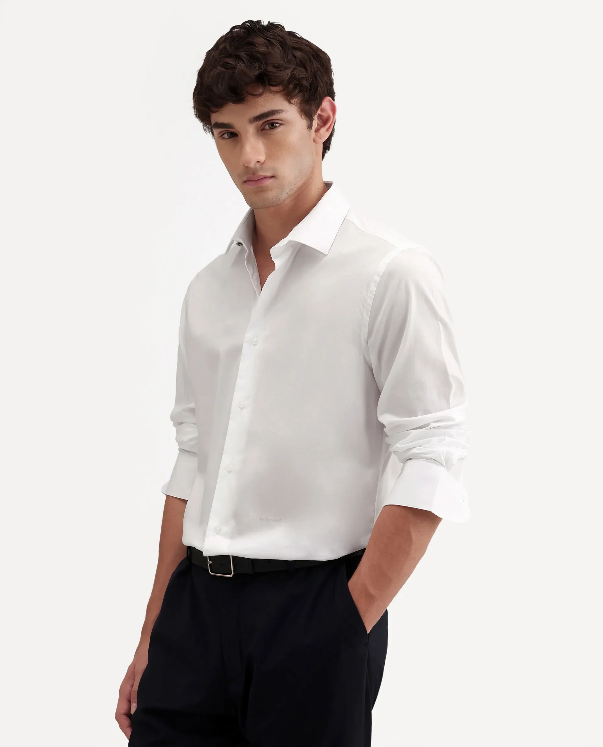 Rare Rabbit Men's Antec White Cotton Blend Fabric Full Sleeve Regular Fit Plain Shirt - Image 5