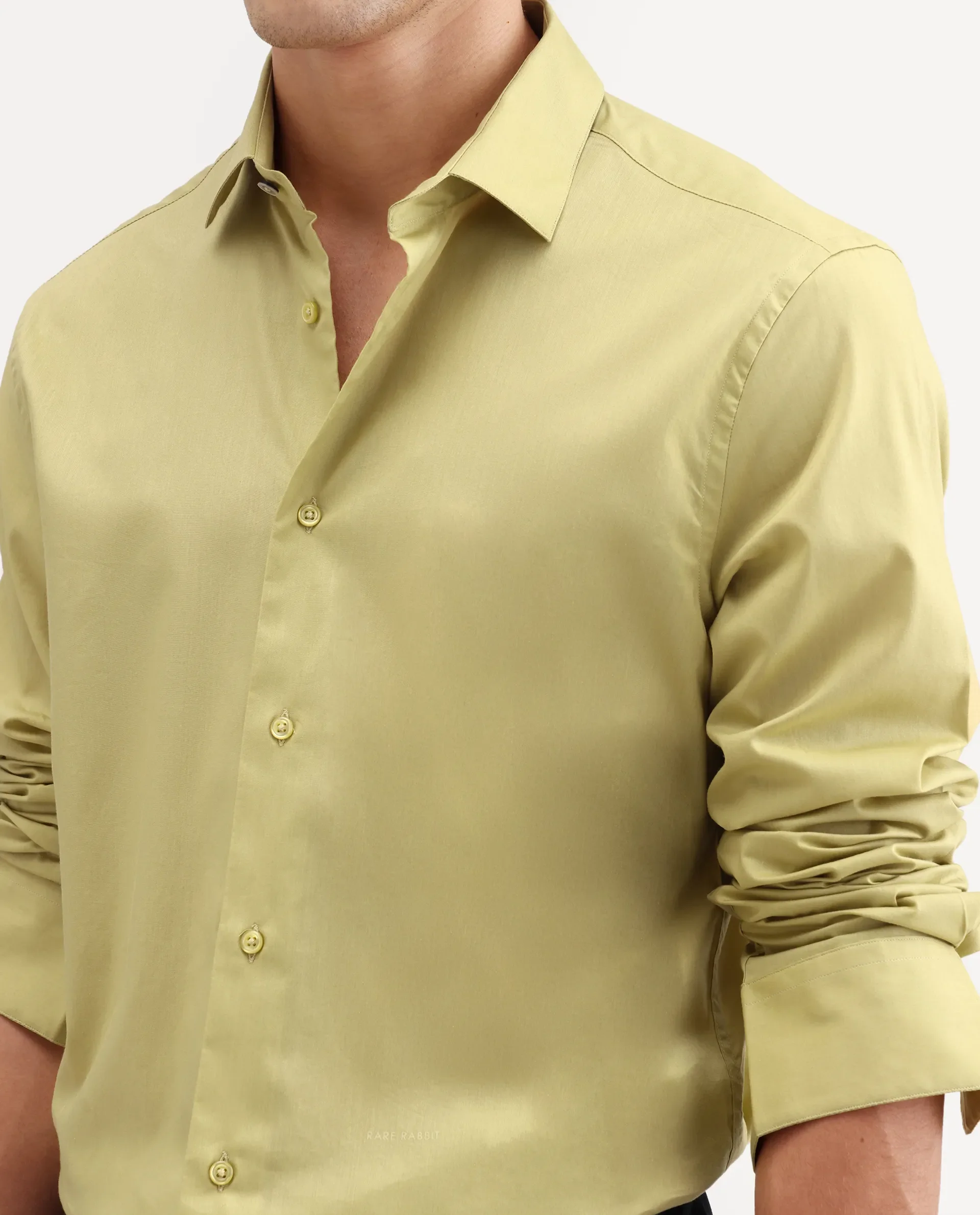 Rare Rabbit Men's Antec Yellow Cotton Blend Fabric Full Sleeve Regular Fit Plain Shirt - Image 3