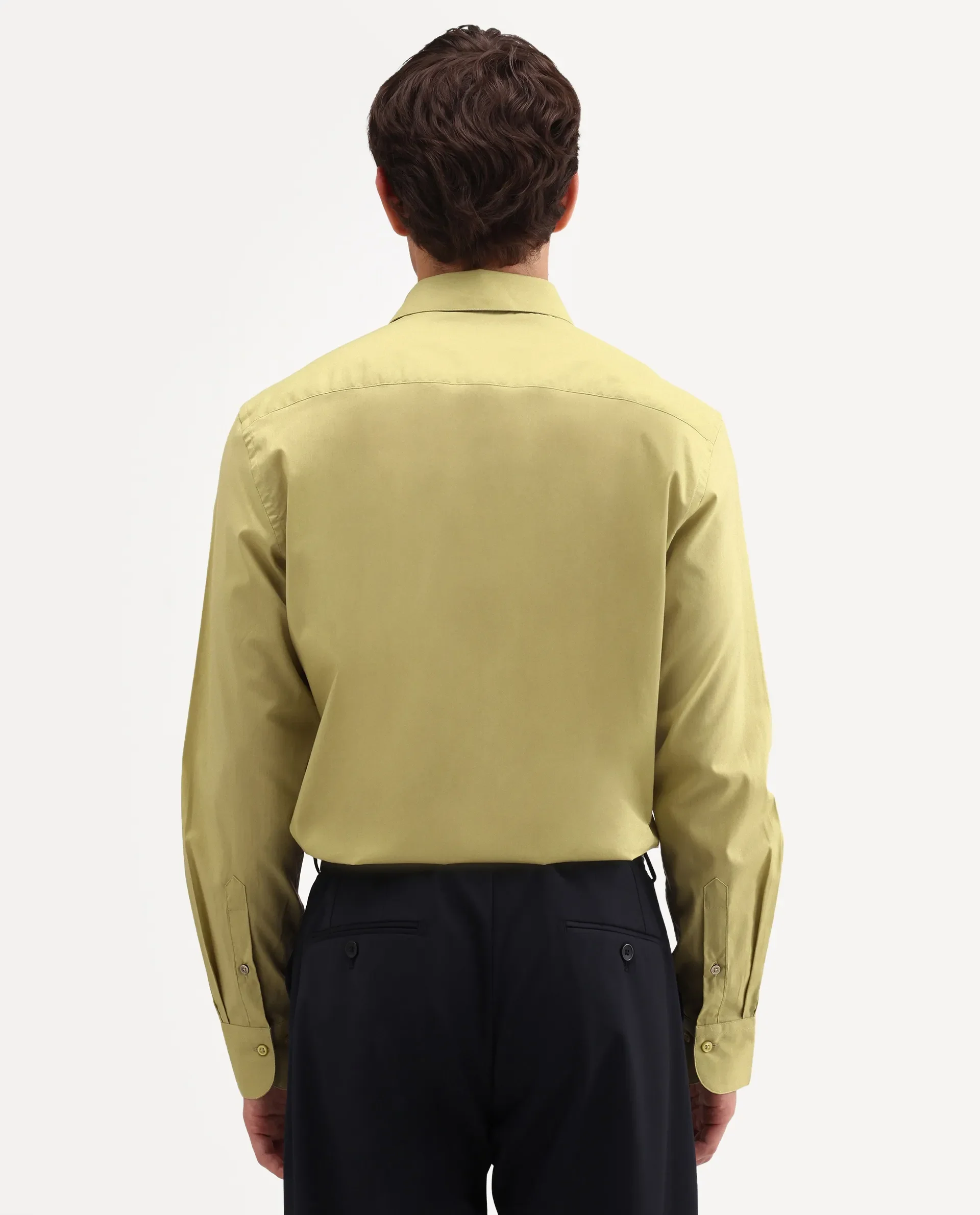 Rare Rabbit Men's Antec Yellow Cotton Blend Fabric Full Sleeve Regular Fit Plain Shirt - Image 7