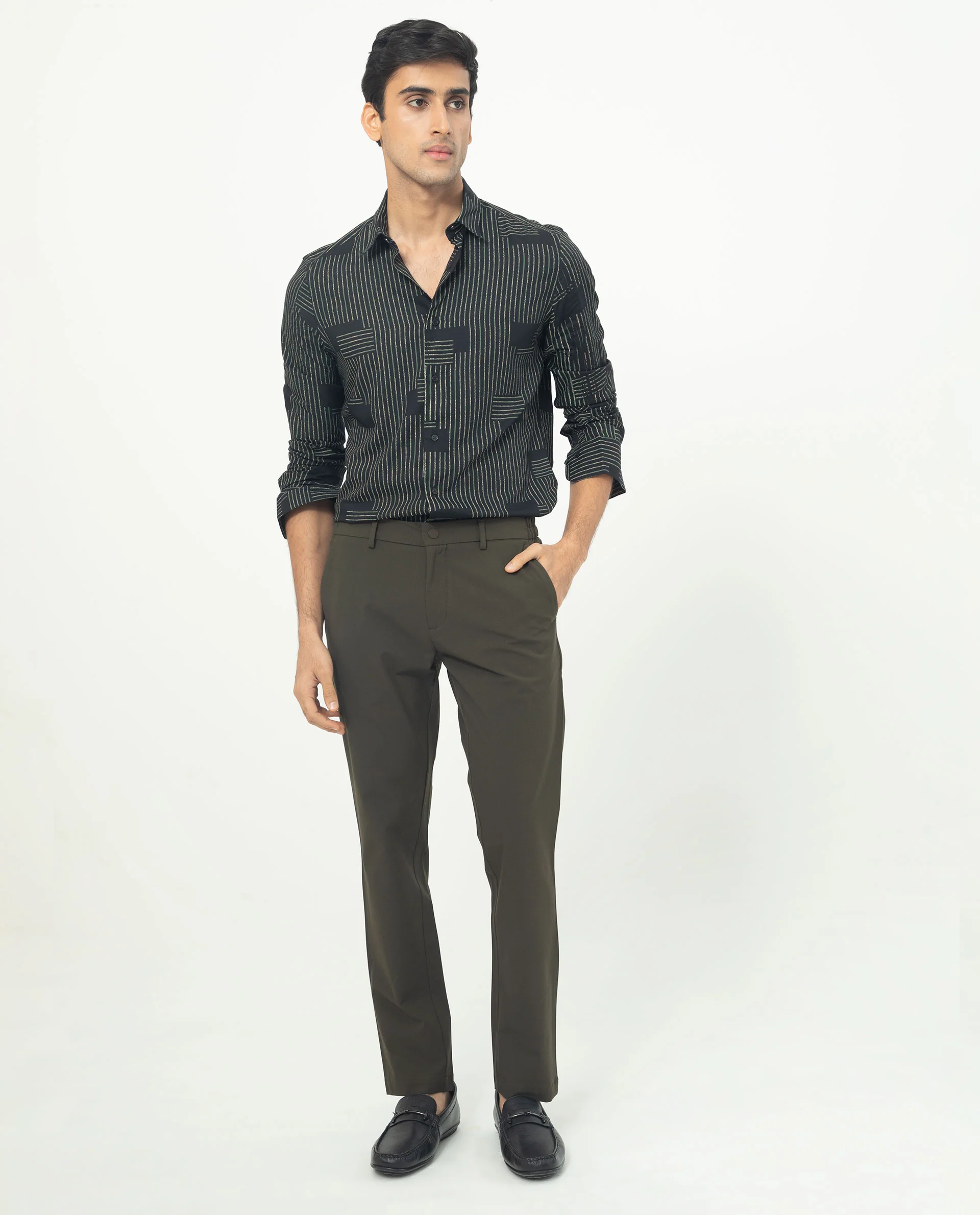 Rare Rabbit Men's Anthem Black Viscose Geometric Print Regular Fit Full Sleeve Collared Shirt - Image 2