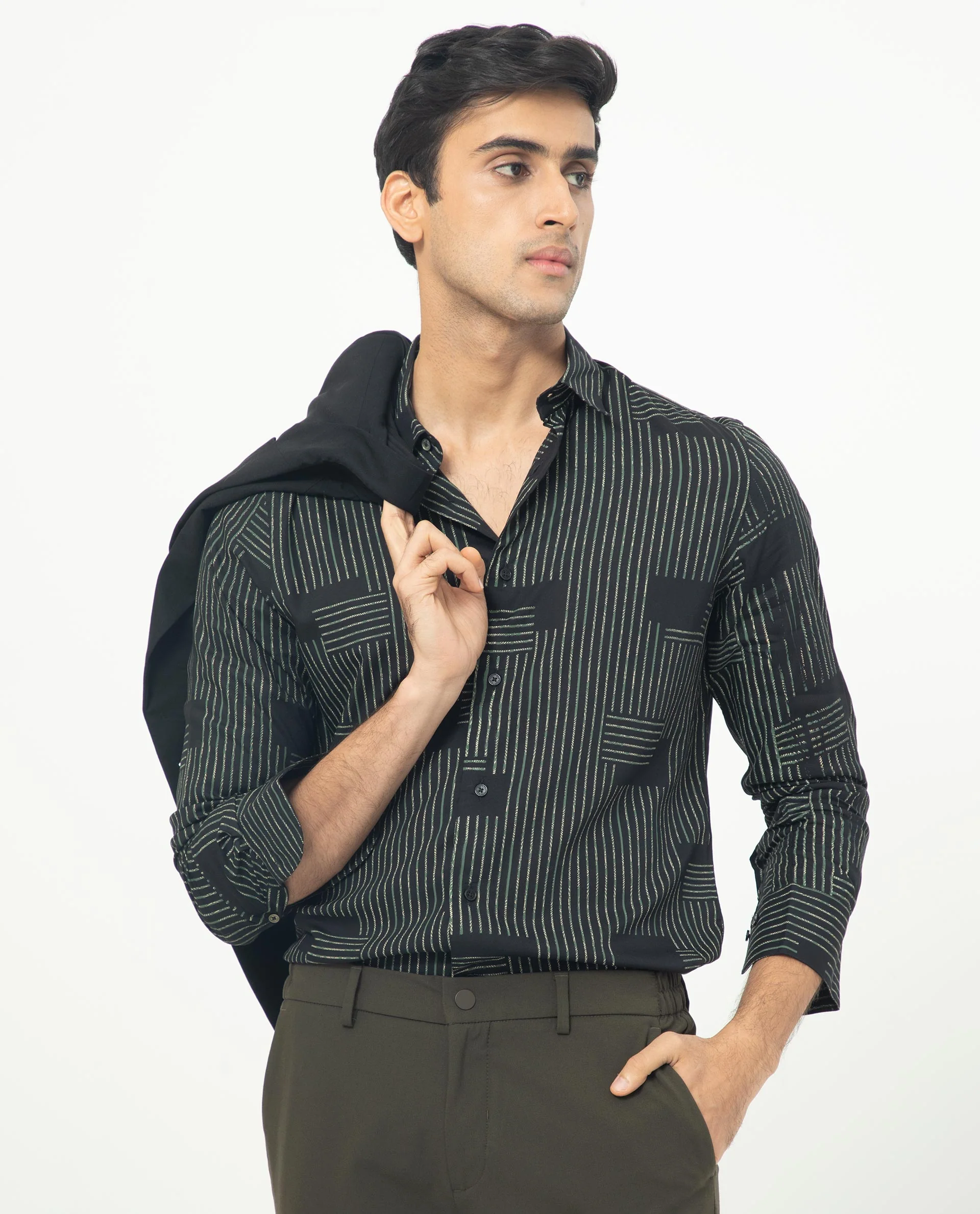 Rare Rabbit Men's Anthem Black Viscose Geometric Print Regular Fit Full Sleeve Collared Shirt - Image 3