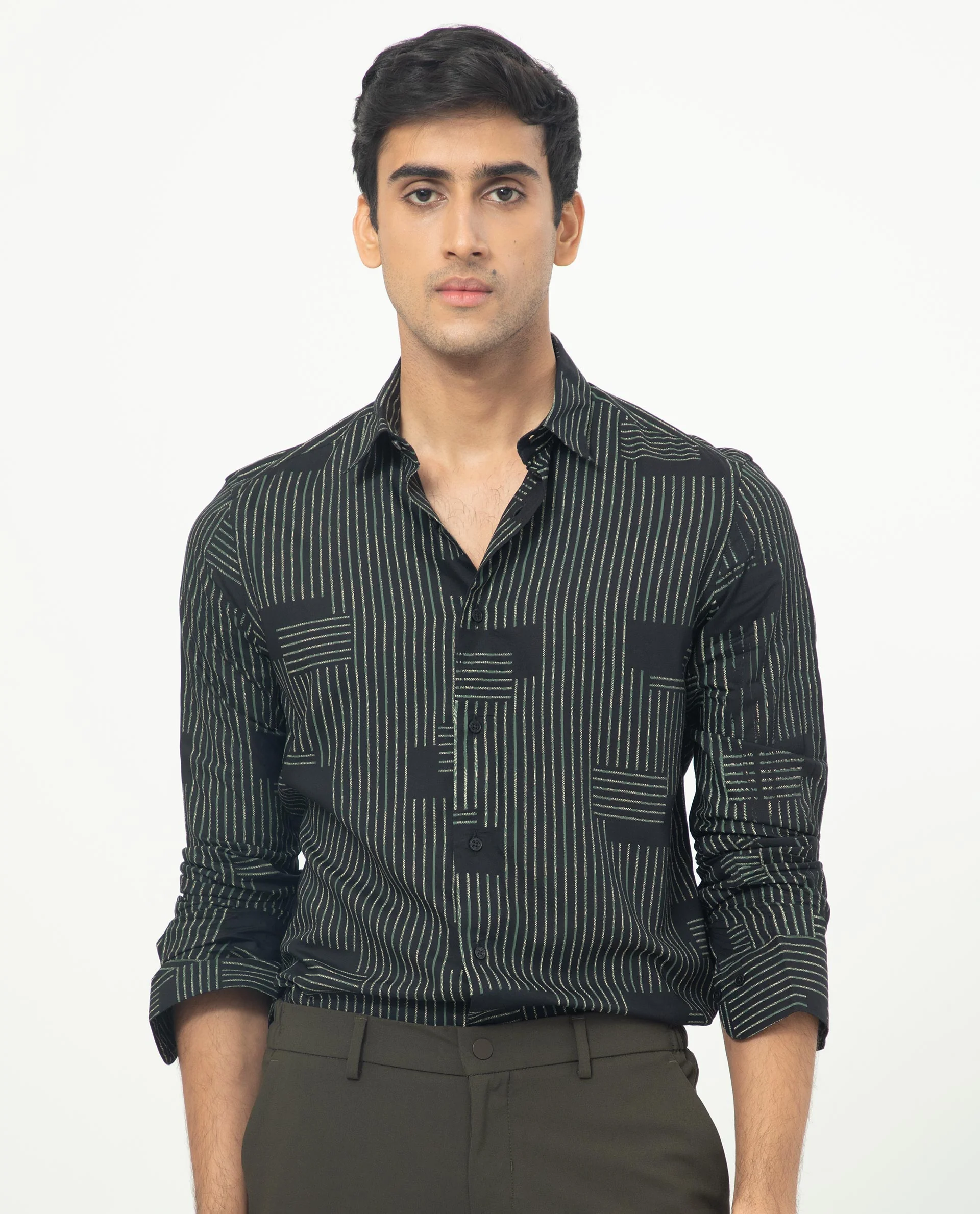 Rare Rabbit Men's Anthem Black Viscose Geometric Print Regular Fit Full Sleeve Collared Shirt - Image 5