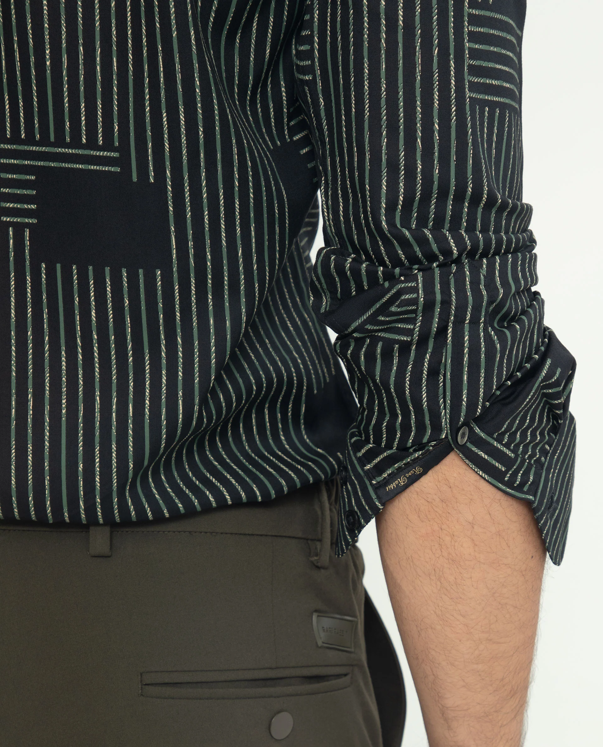 Rare Rabbit Men's Anthem Black Viscose Geometric Print Regular Fit Full Sleeve Collared Shirt - Image 6
