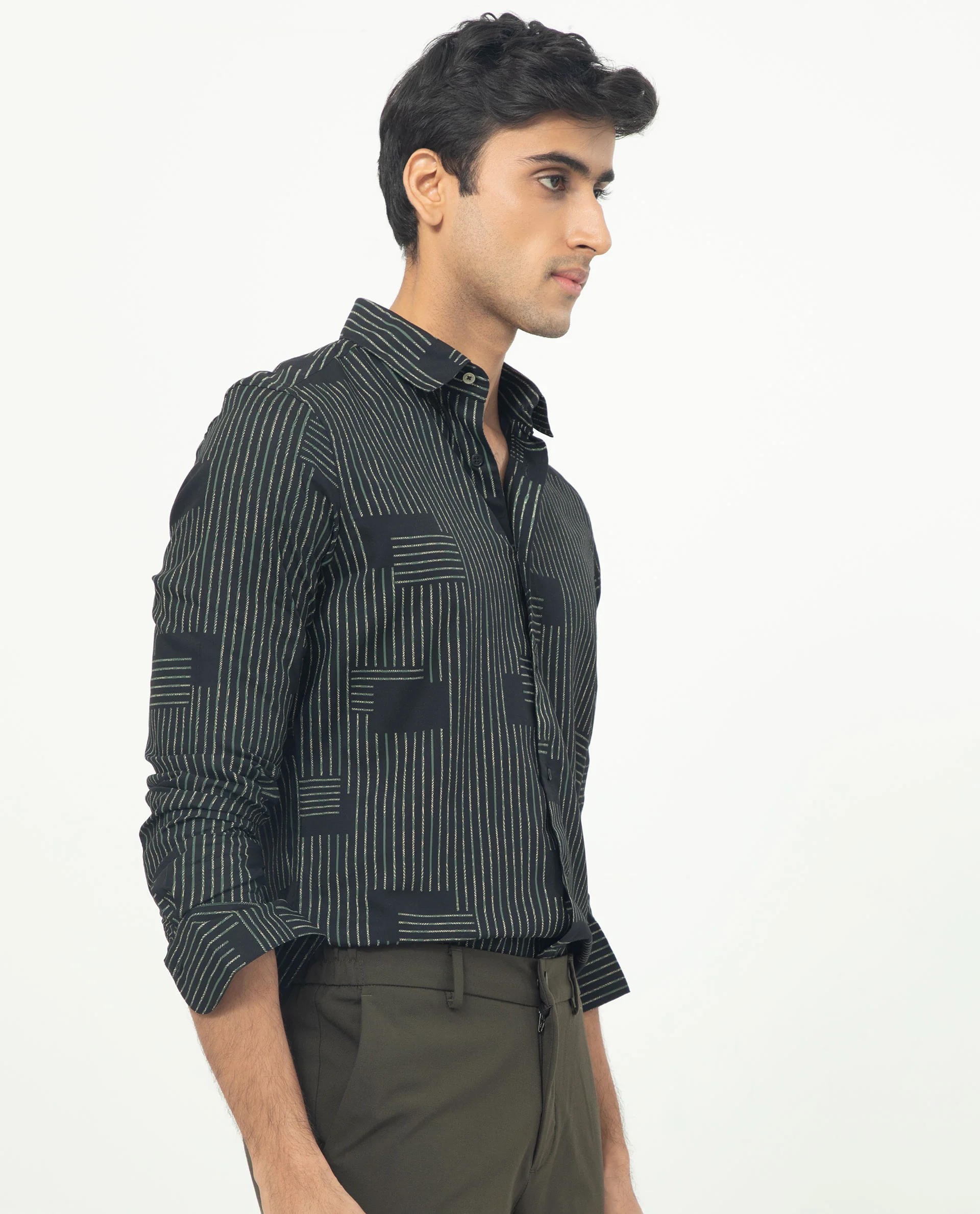 Rare Rabbit Men's Anthem Black Viscose Geometric Print Regular Fit Full Sleeve Collared Shirt - Image 7