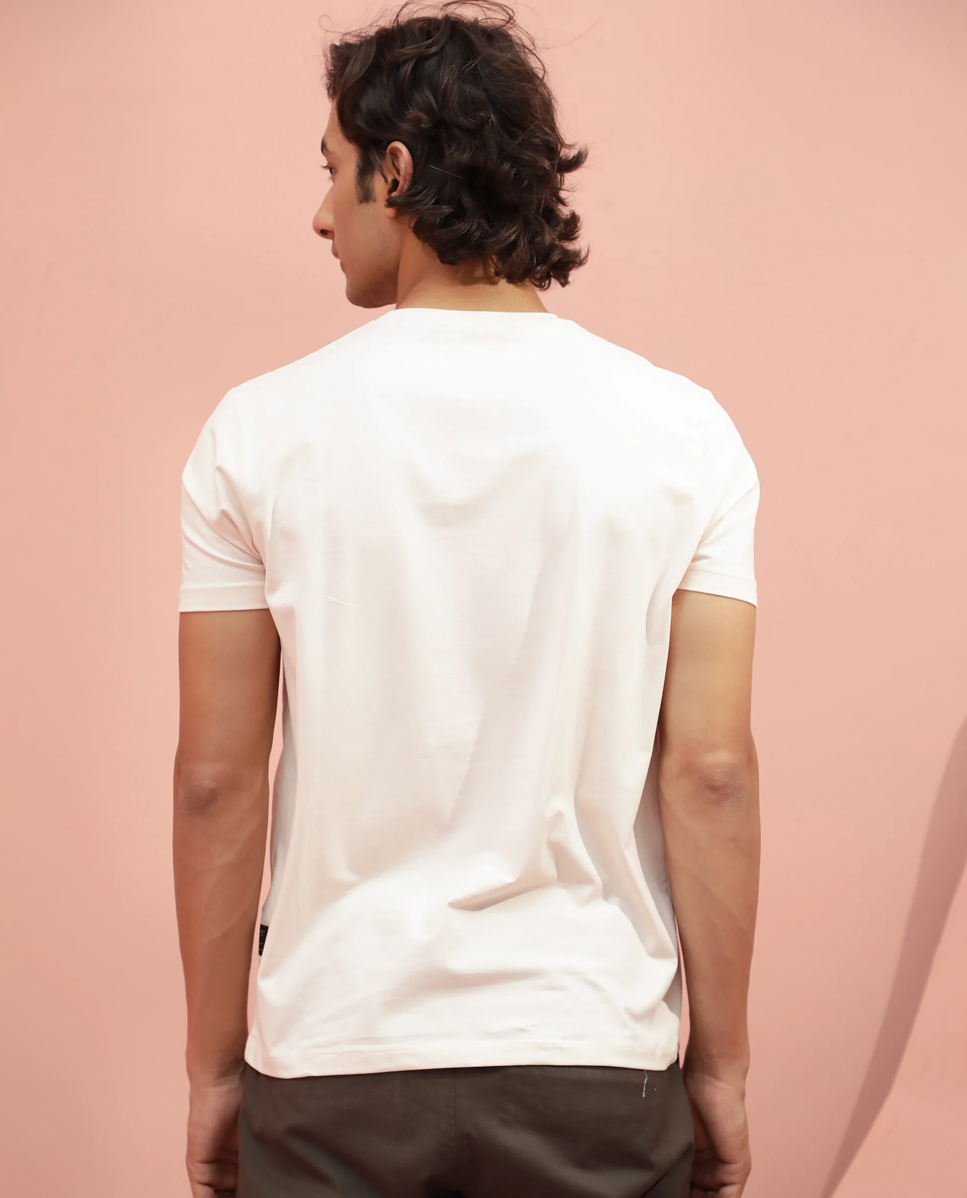 Rare Rabbit Men's Antile Peach Cotton Graphic Print Slim Fit Half Sleeve Crew Neck T-Shirt - Image 11