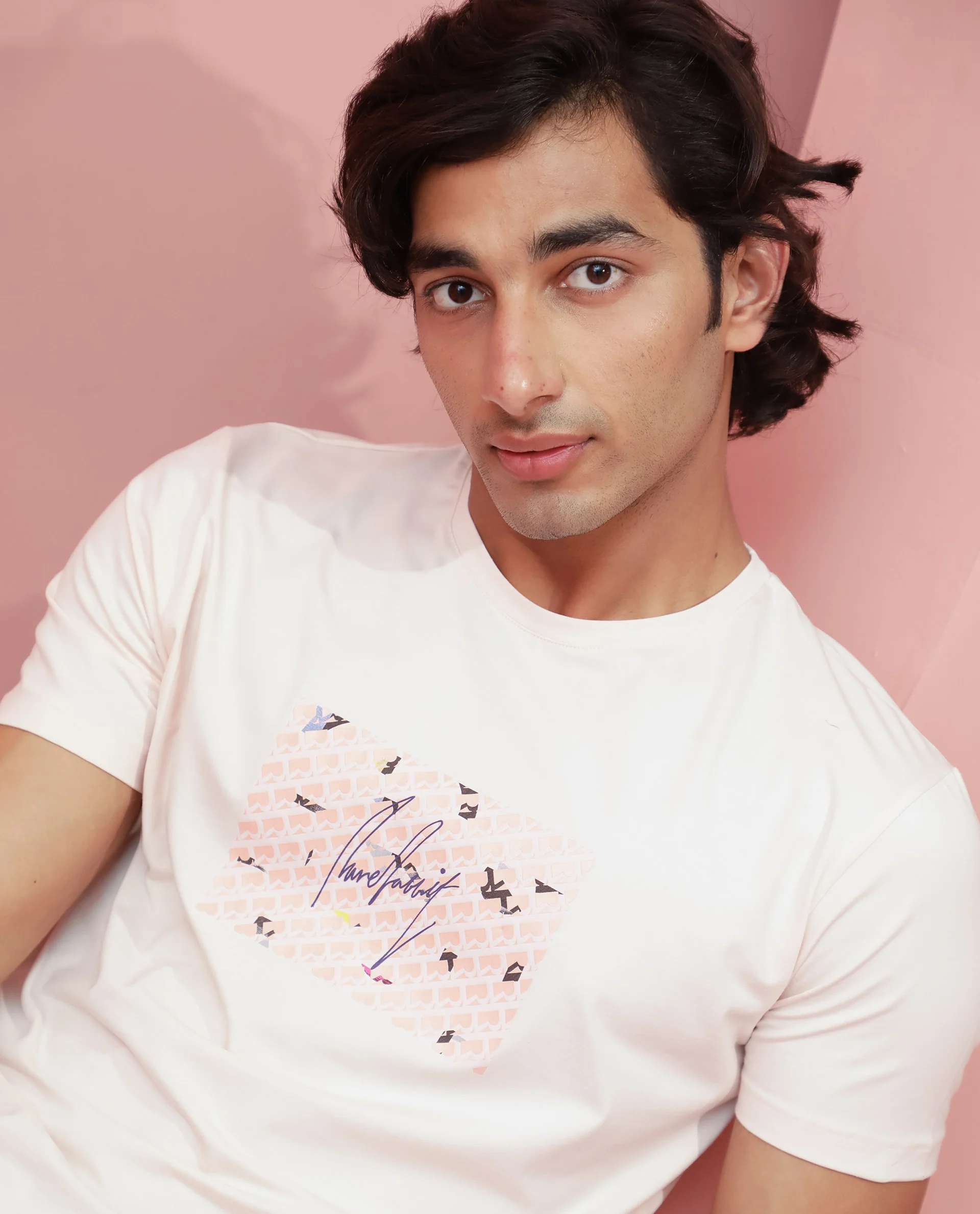 Rare Rabbit Men's Antile Peach Cotton Graphic Print Slim Fit Half Sleeve Crew Neck T-Shirt - Image 6