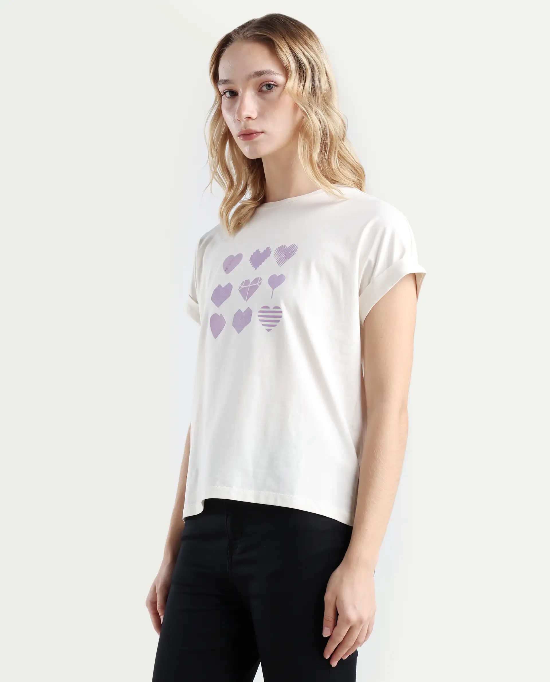 Rareism Women's Antilot Off White Cotton Blend Crew Neck Graphic Print Extended Sleeves Regular Fit T-Shirt - Image 5