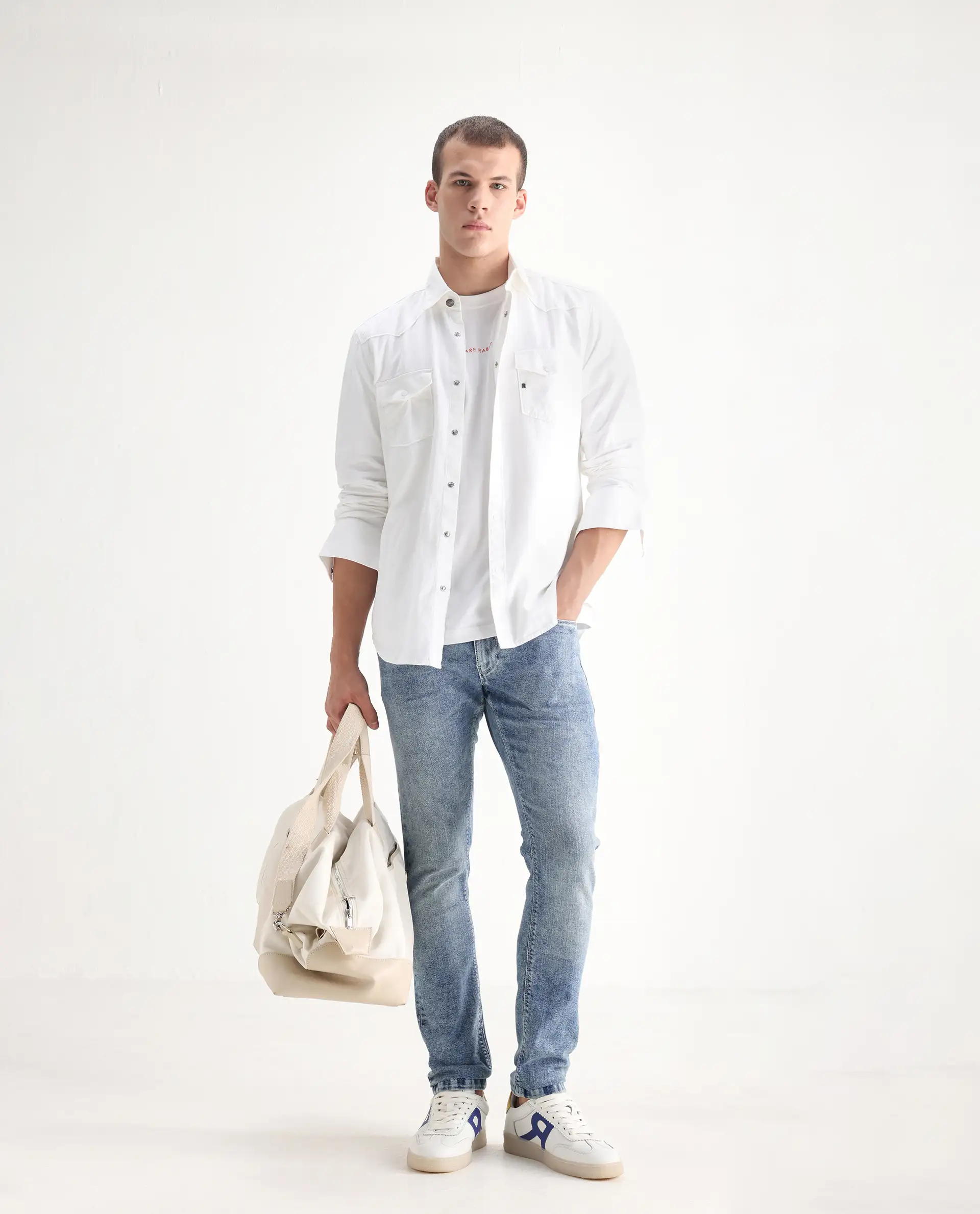Rare Rabbit Men's Anton Light Blue Cotton Blend Plain Hawk Slim Fit Jeans