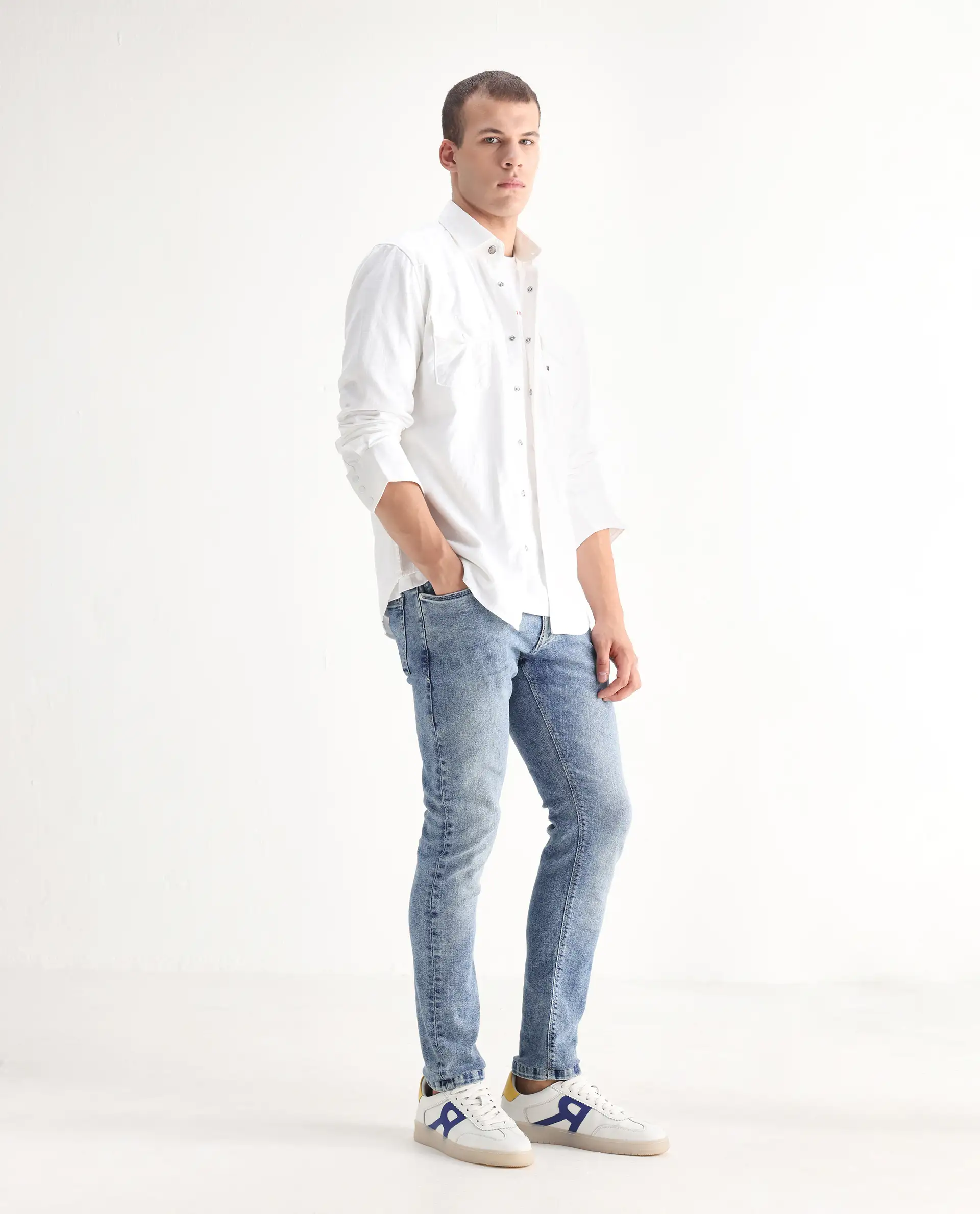 Rare Rabbit Men's Anton Light Blue Cotton Blend Plain Hawk Slim Fit Jeans - Image 3