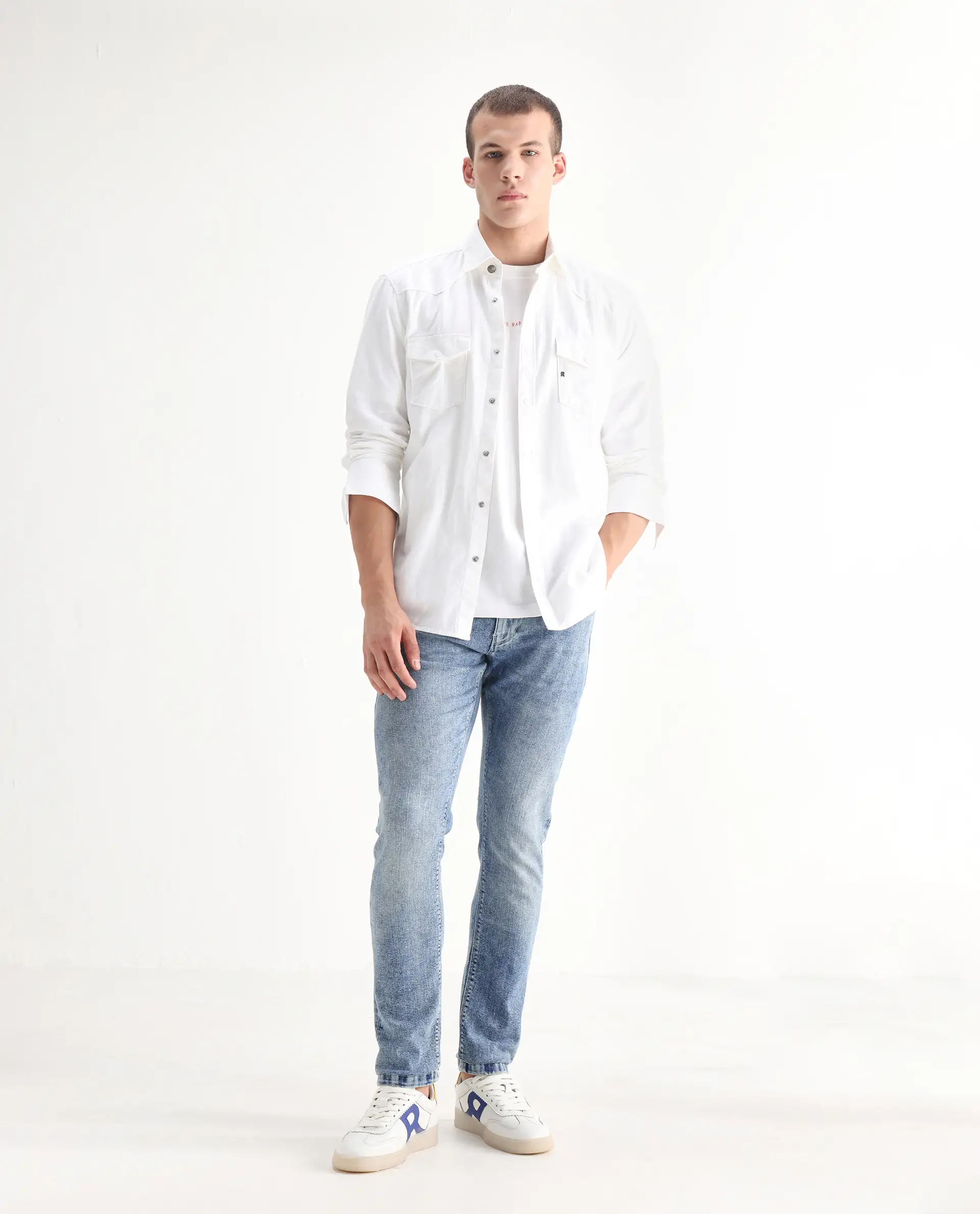 Rare Rabbit Men's Anton Light Blue Cotton Blend Plain Hawk Slim Fit Jeans - Image 6