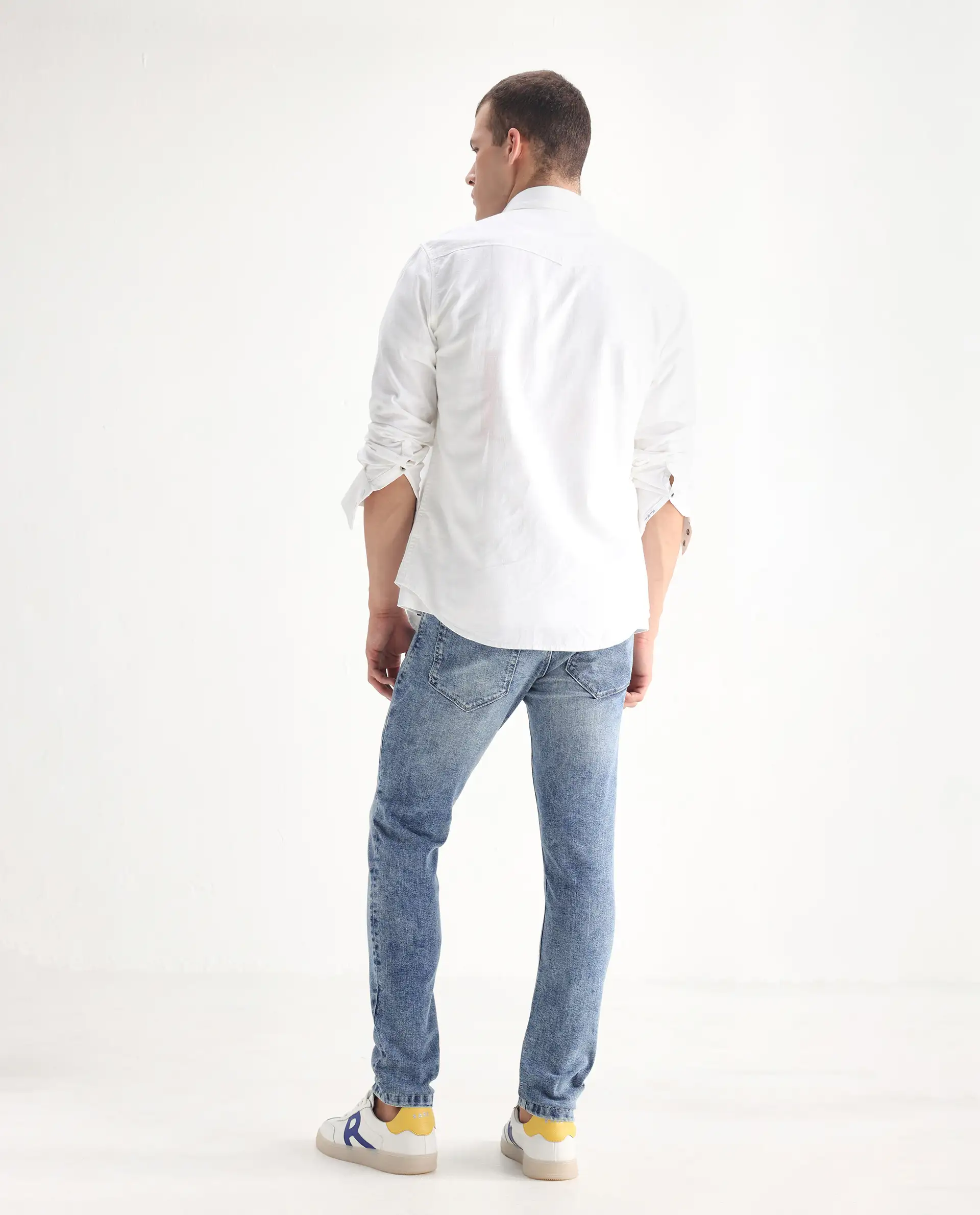 Rare Rabbit Men's Anton Light Blue Cotton Blend Plain Hawk Slim Fit Jeans - Image 9