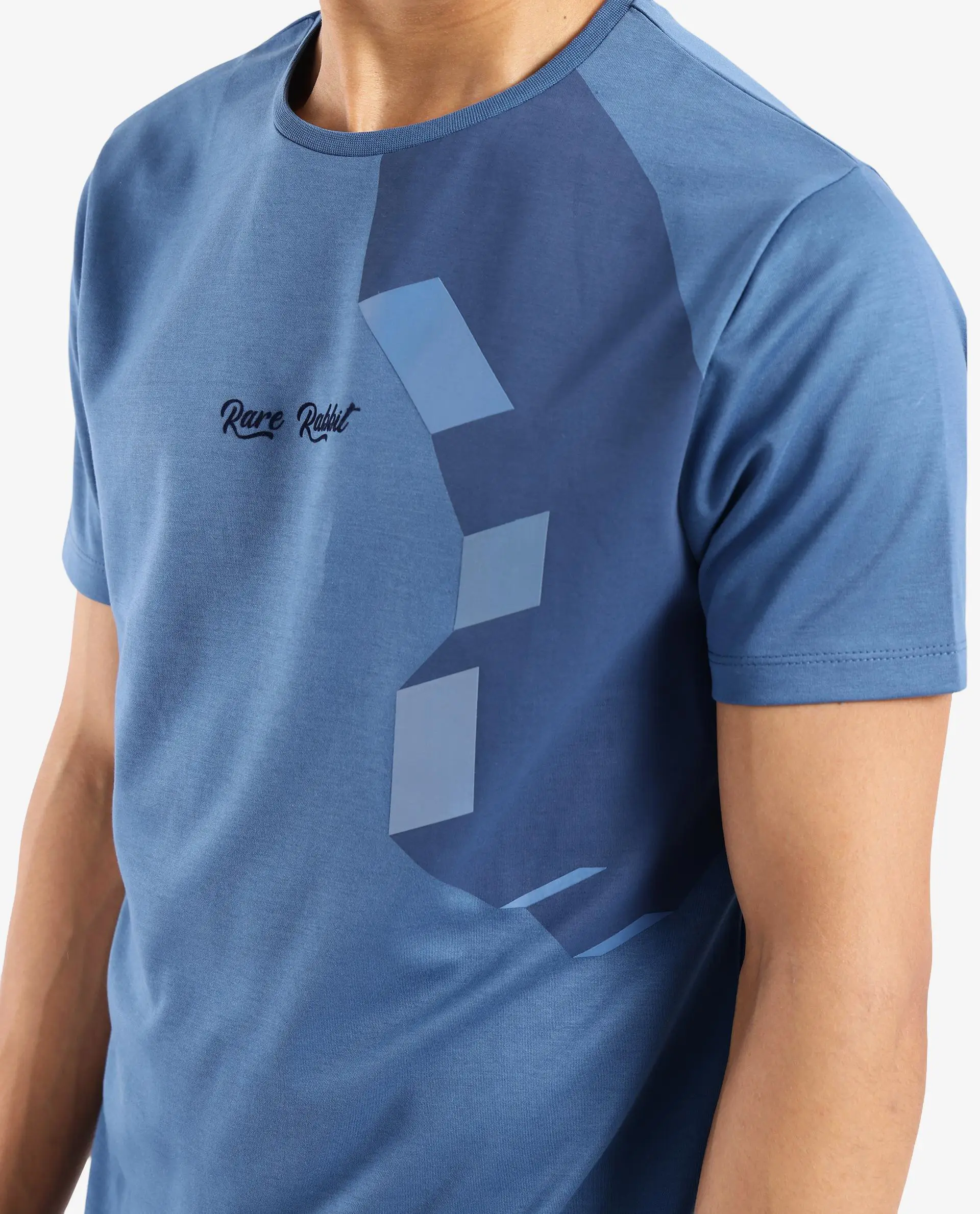 Rare Rabbit Men's Antu Blue Cotton Graphic Print Regular Fit Half Sleeve Crew Neck T-Shirt - Image 3