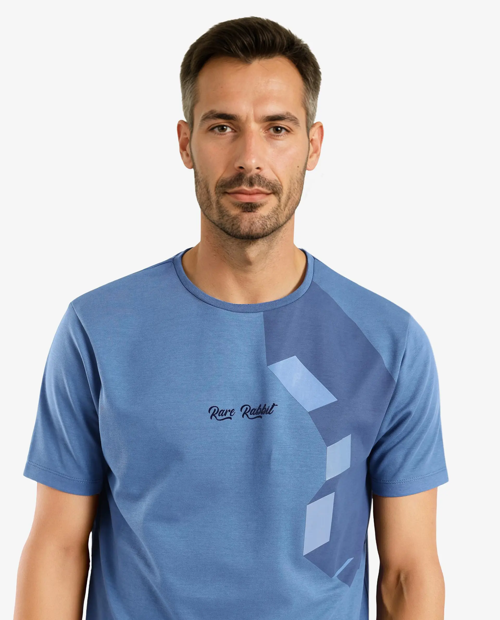 Rare Rabbit Men's Antu Blue Cotton Graphic Print Regular Fit Half Sleeve Crew Neck T-Shirt - Image 4
