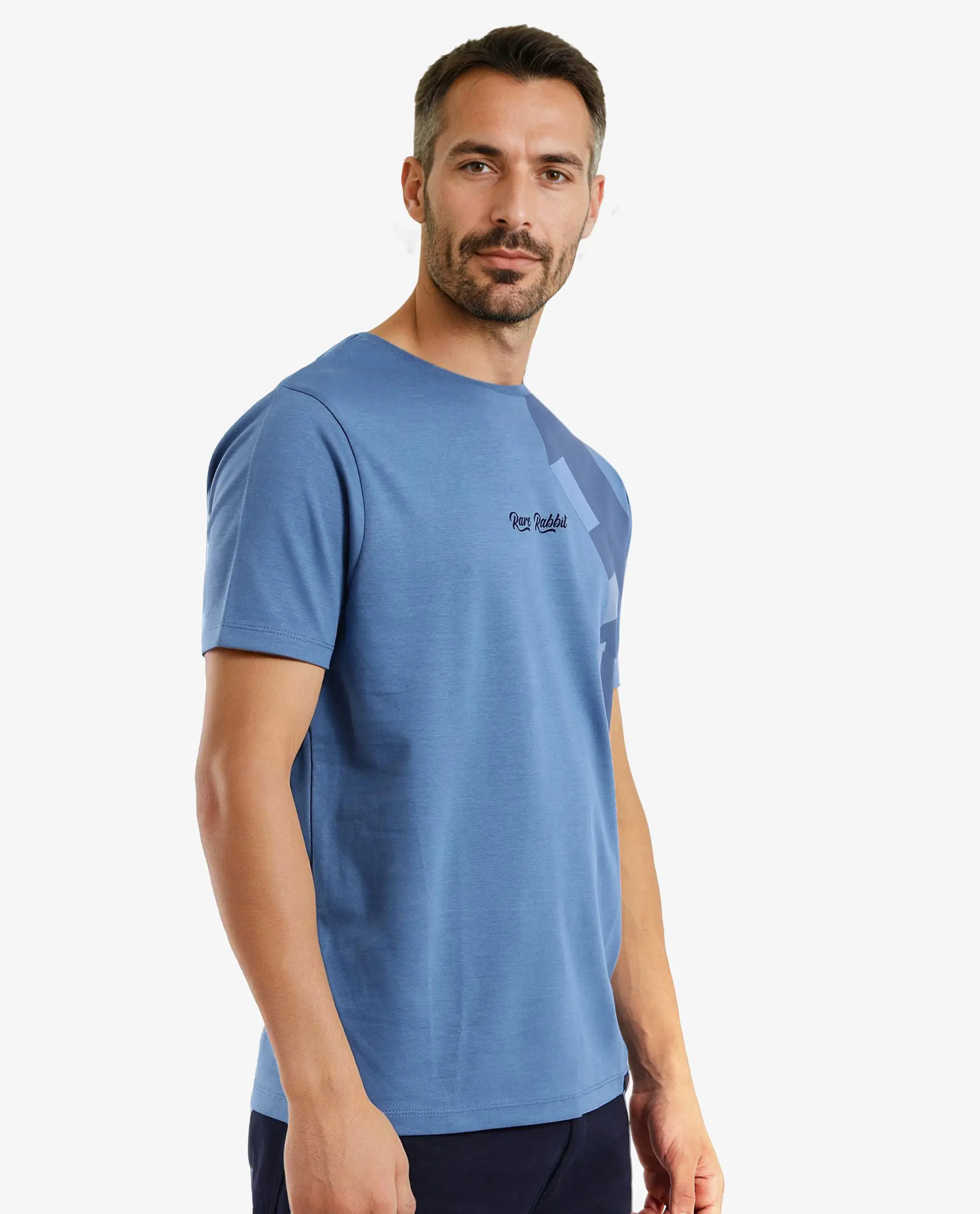 Rare Rabbit Men's Antu Blue Cotton Graphic Print Regular Fit Half Sleeve Crew Neck T-Shirt - Image 7