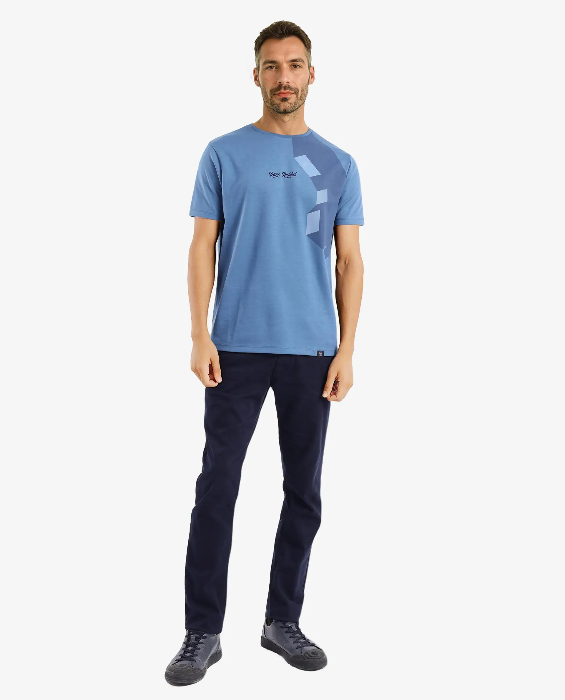 Rare Rabbit Men's Antu Blue Cotton Graphic Print Regular Fit Half Sleeve Crew Neck T-Shirt - Image 9