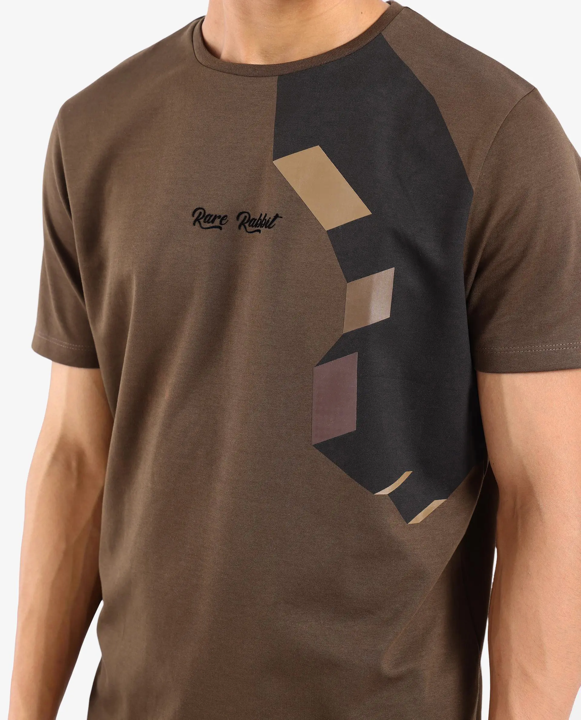 Rare Rabbit Men's Antu Olive Cotton Blend Graphic Print Regular Fit Half Sleeve Crew Neck T-Shirt - Image 3