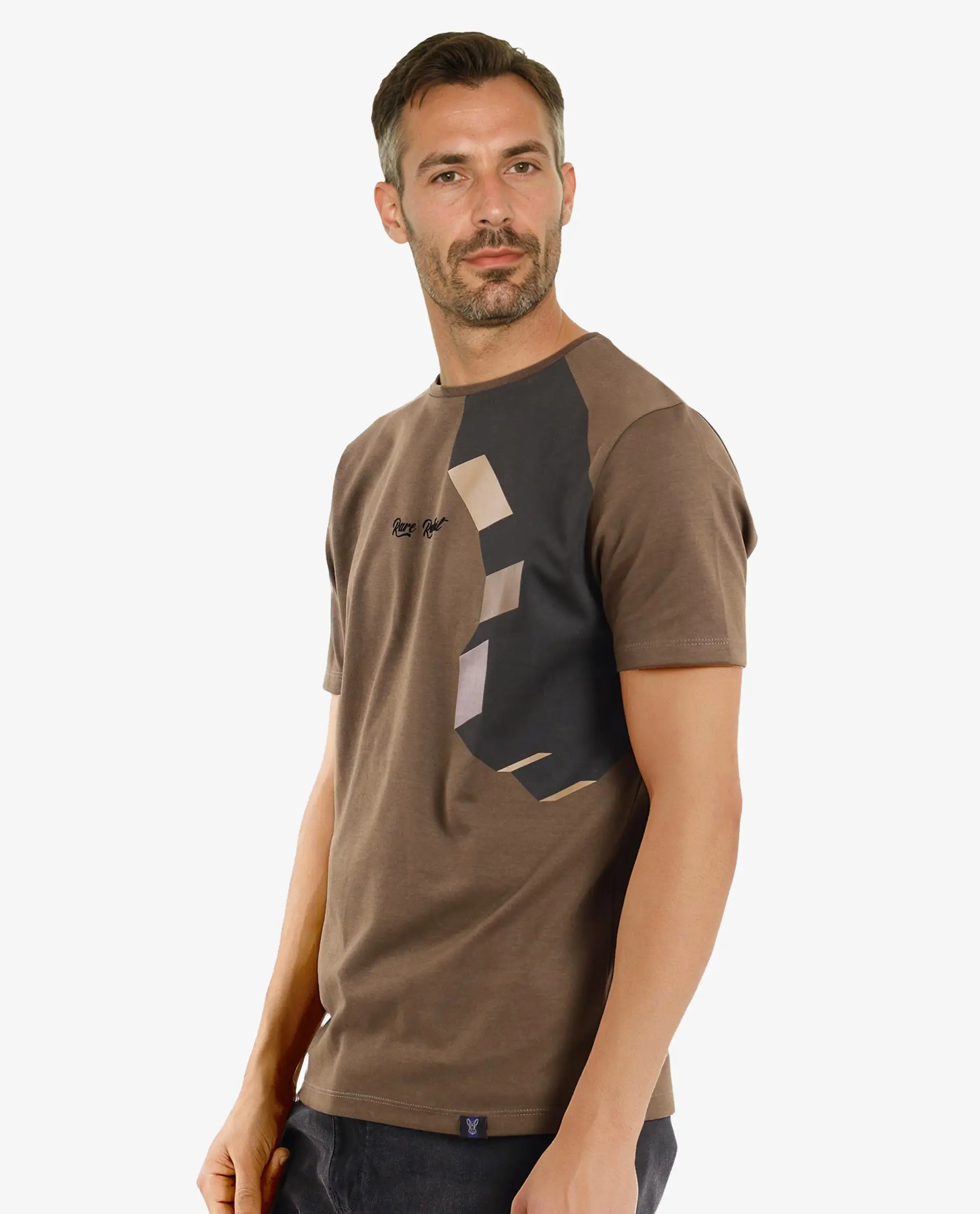 Rare Rabbit Men's Antu Olive Cotton Blend Graphic Print Regular Fit Half Sleeve Crew Neck T-Shirt - Image 7