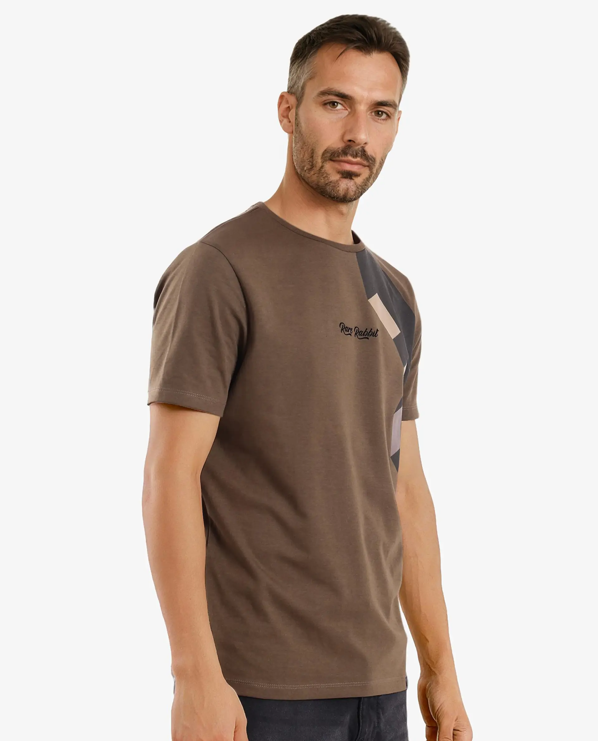 Rare Rabbit Men's Antu Olive Cotton Blend Graphic Print Regular Fit Half Sleeve Crew Neck T-Shirt - Image 8