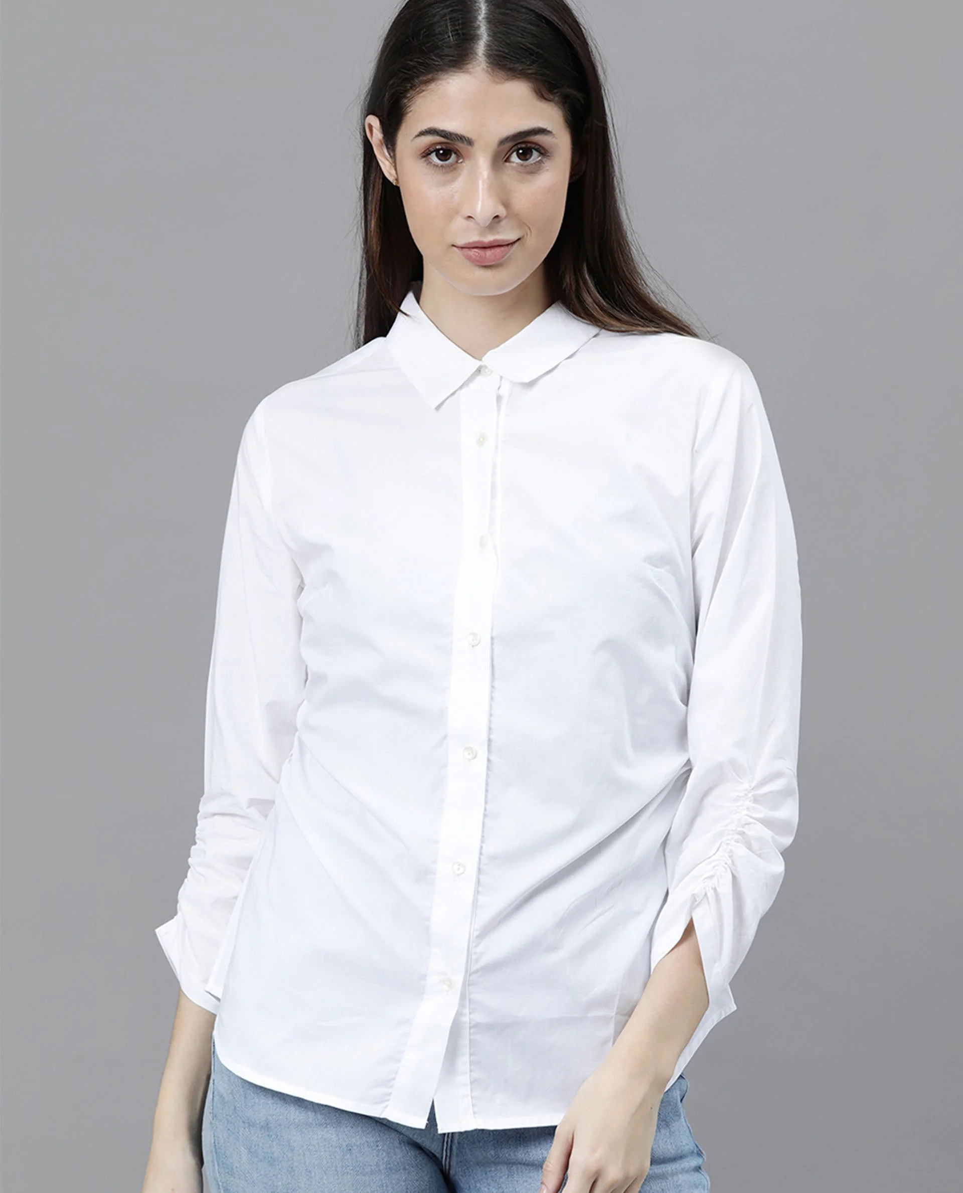 Rareism Womens Anure White Shirt Cotton Fabric Long Sleeves