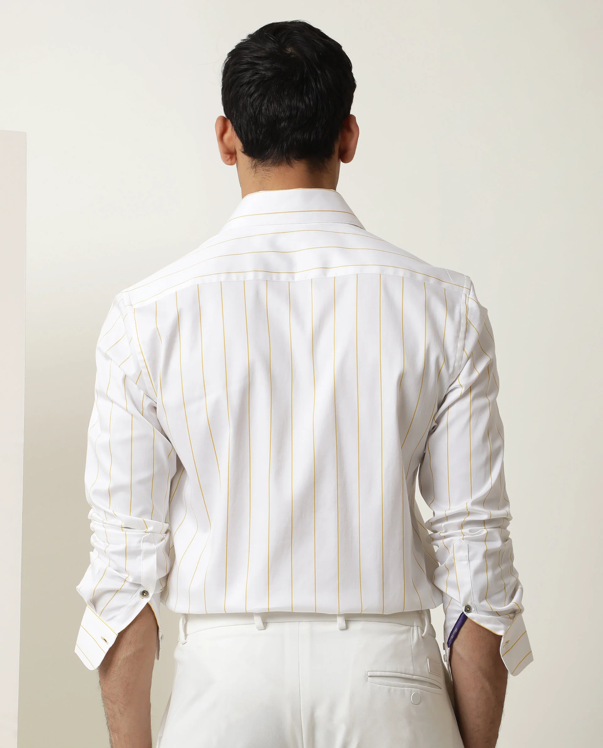 Rare Rabbit Men's Anzio Yellow Cotton Striped Print Regular Fit Full Sleeve Spread Collar Shirt - Image 5