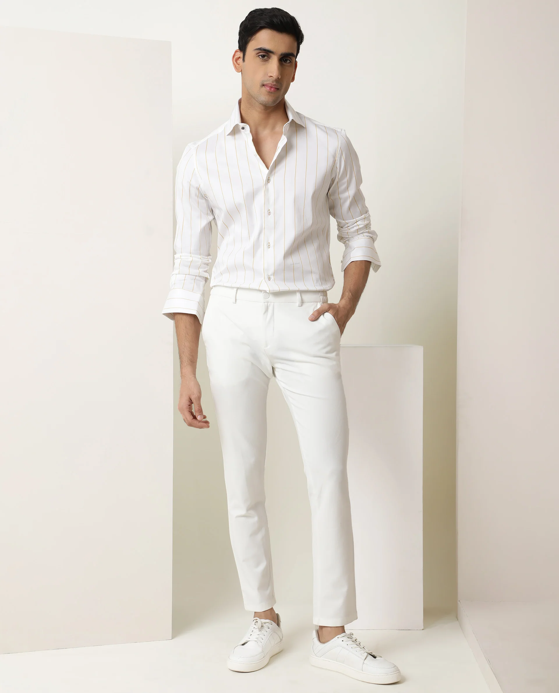 Rare Rabbit Men's Anzio Yellow Cotton Striped Print Regular Fit Full Sleeve Spread Collar Shirt - Image 7