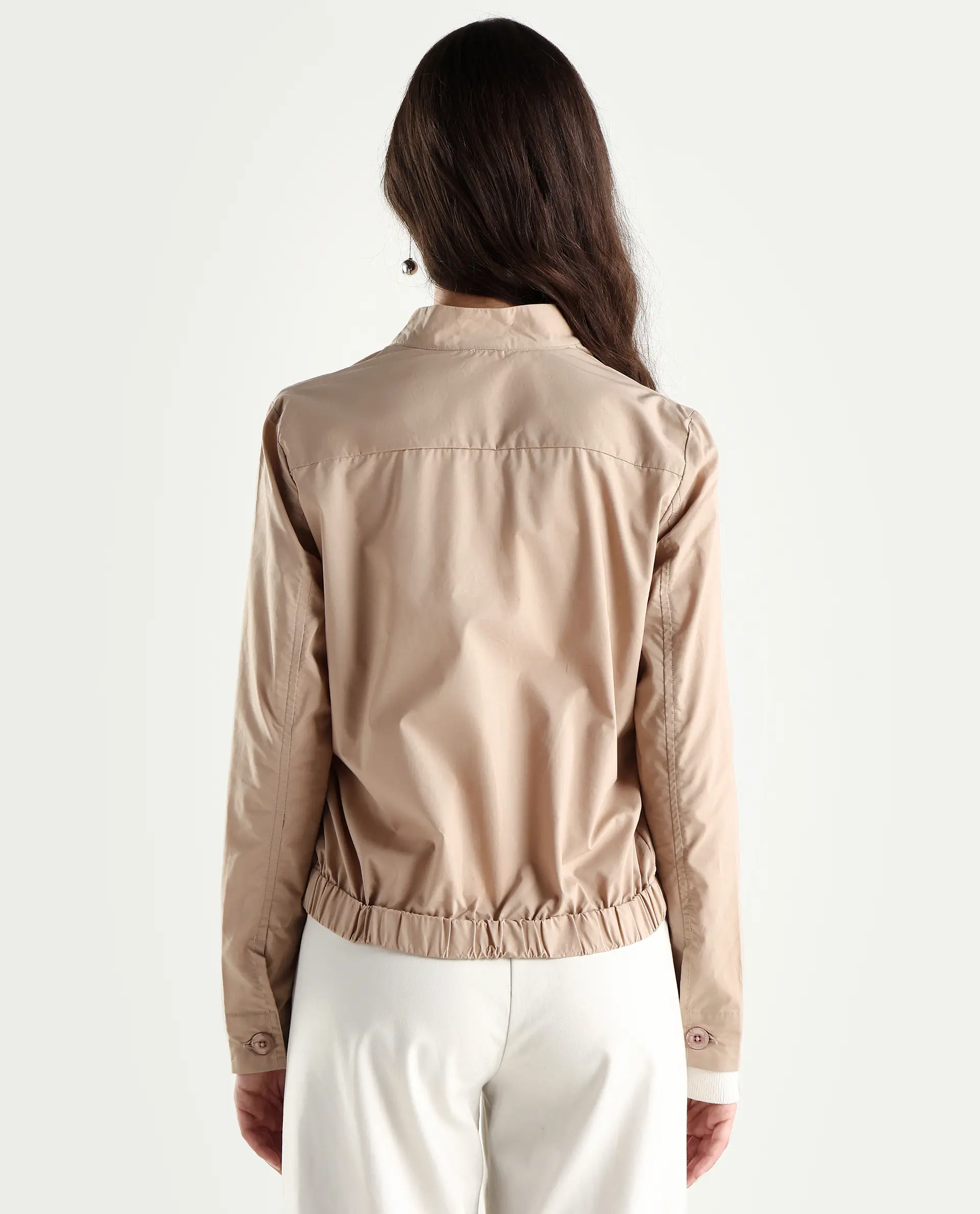 Rareism Women's Aomori Beige Polyester Blend Mandarin Collar Plain Regular Fit Jacket - Image 7