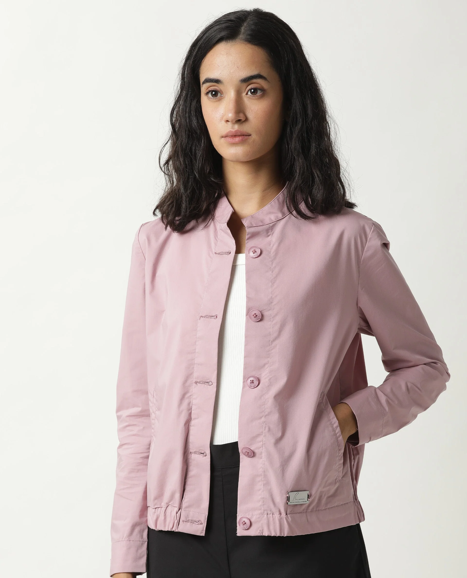 Rareism Women's Aomori Pink Polyester Blend Mandarin Collar Plain Regular Fit Jacket - Image 10