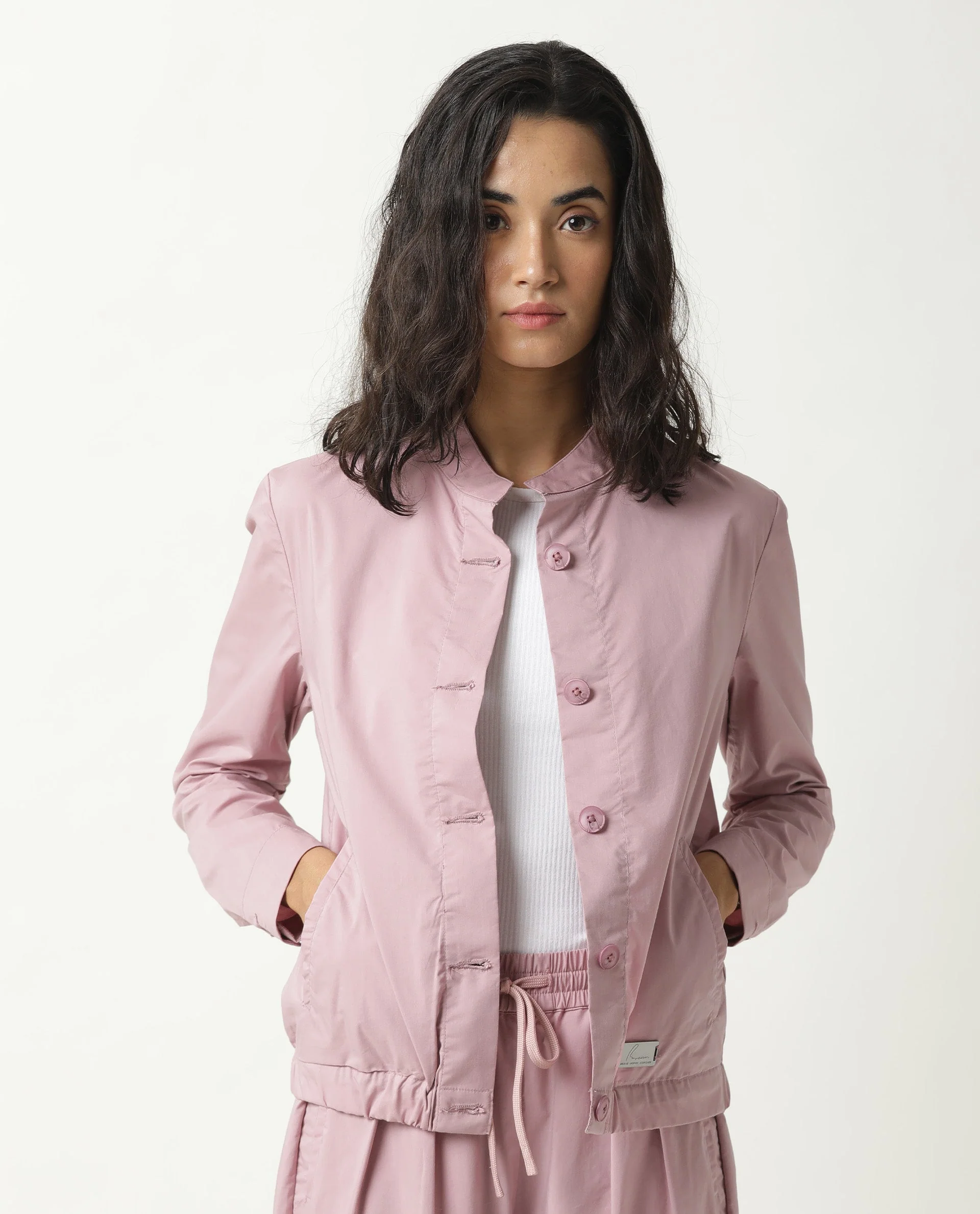 Rareism Women's Aomori Pink Polyester Blend Mandarin Collar Plain Regular Fit Jacket - Image 3