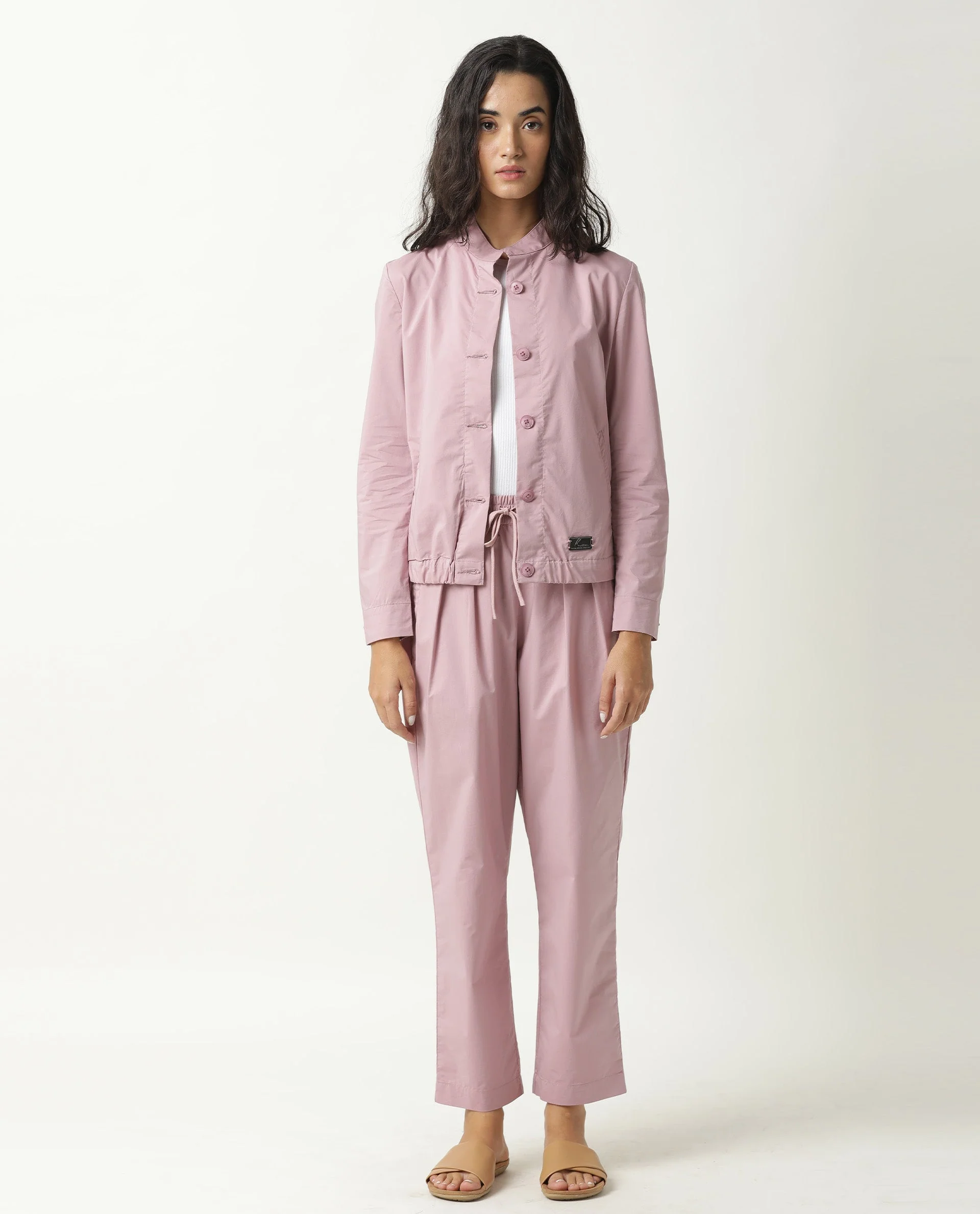 Rareism Women's Aomori Pink Polyester Blend Mandarin Collar Plain Regular Fit Jacket - Image 4