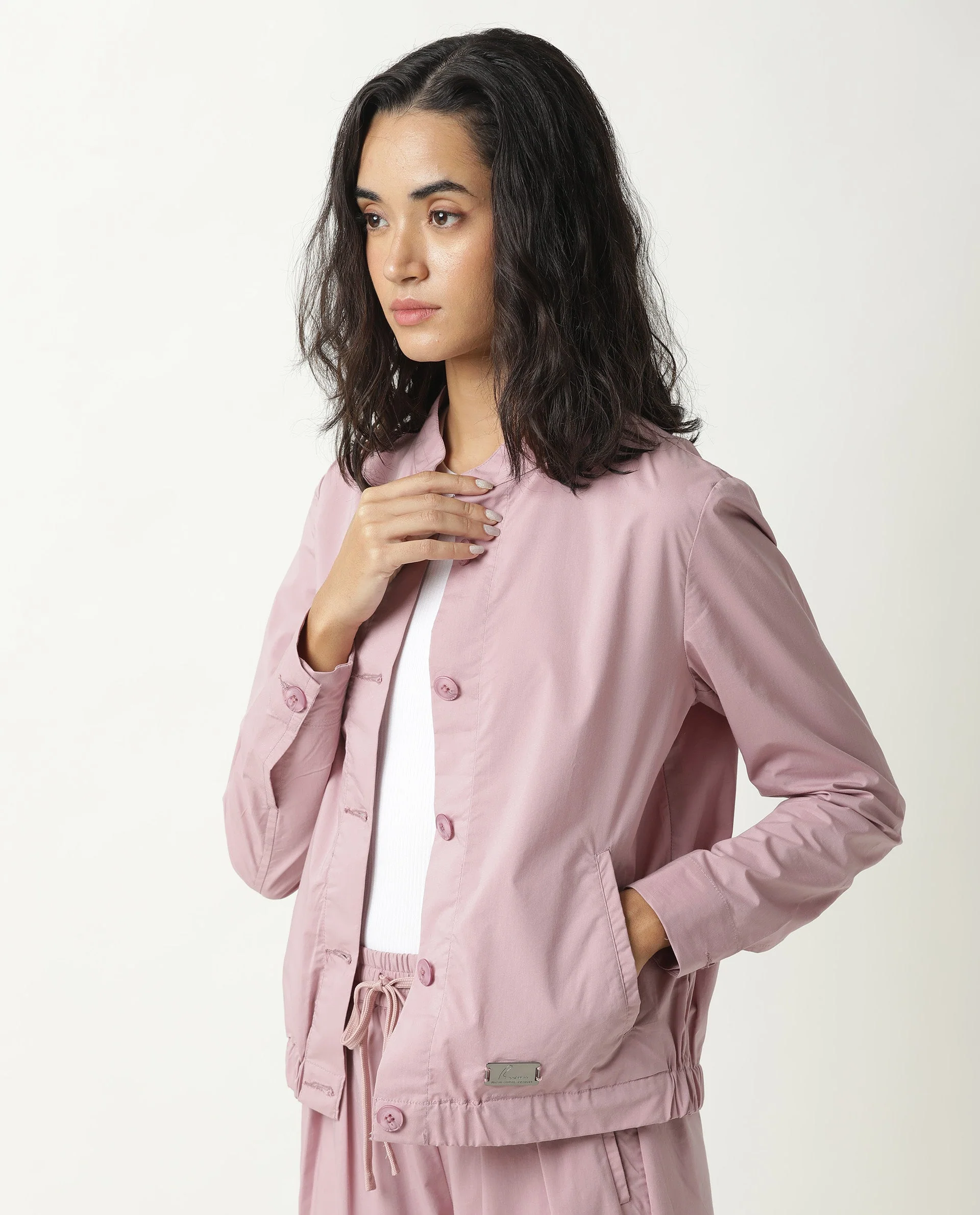 Rareism Women's Aomori Pink Polyester Blend Mandarin Collar Plain Regular Fit Jacket - Image 8
