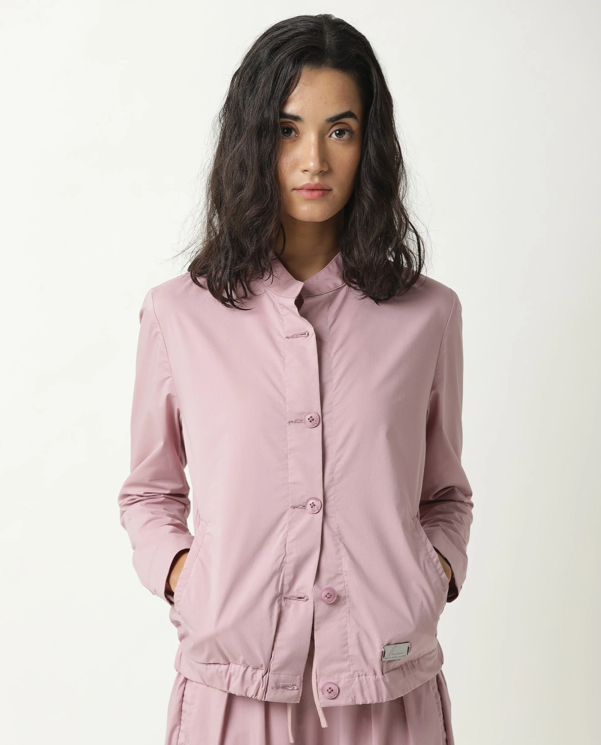 Rareism Women's Aomori Pink Polyester Blend Mandarin Collar Plain Regular Fit Jacket - Image 9